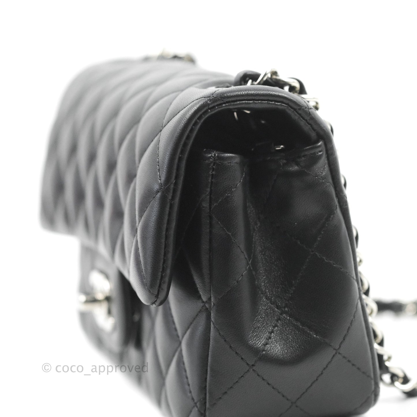 Chanel Quilted Mini Rectangular Flap Black Lambskin Silver Hardware