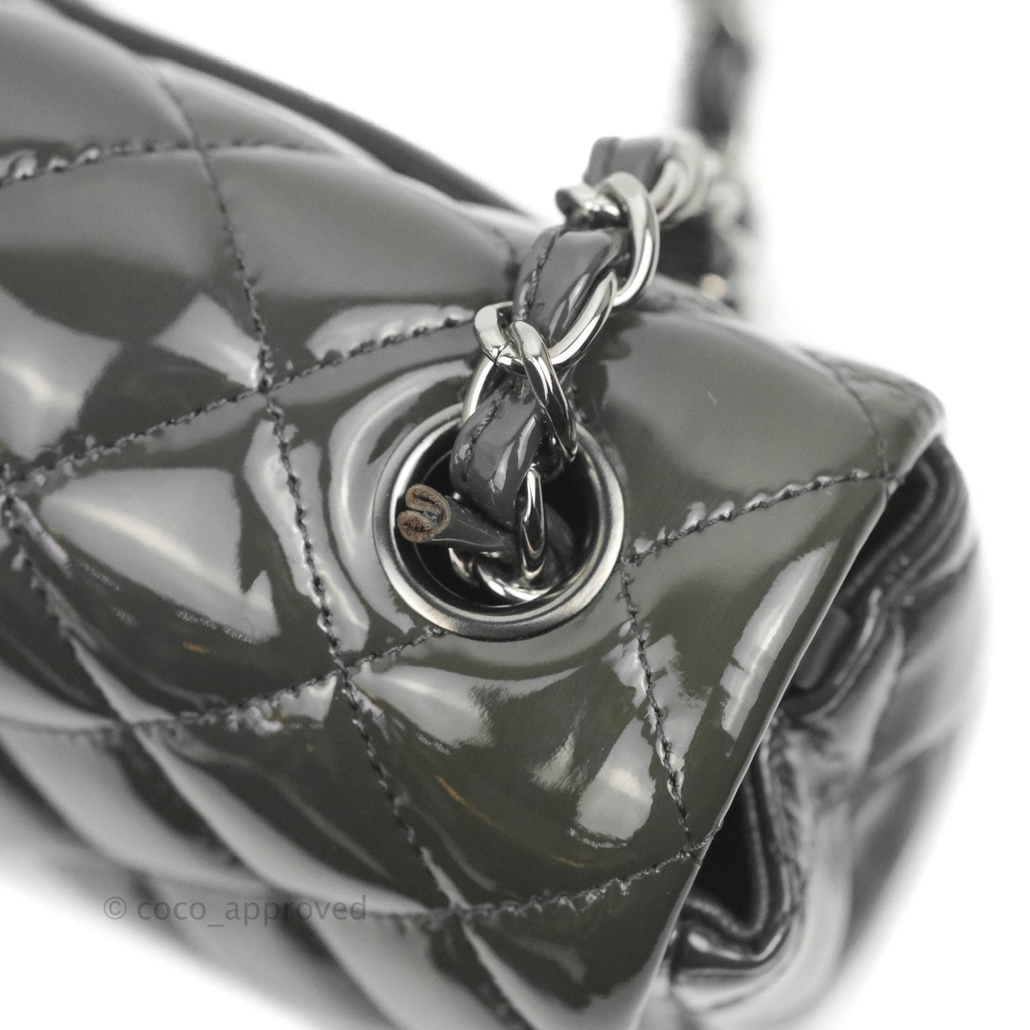Chanel Quilted Mini Rectangular Dark Grey Patent Silver Hardware