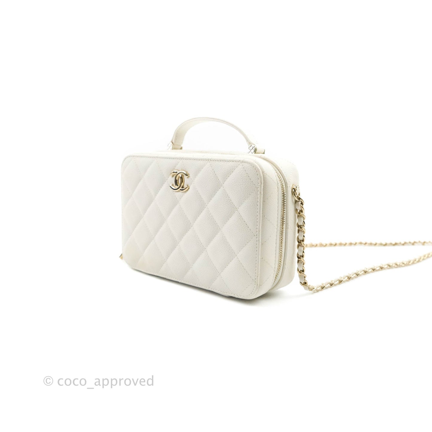 Chanel Quilted Top Handle Vanity White Caviar Gold Hardware