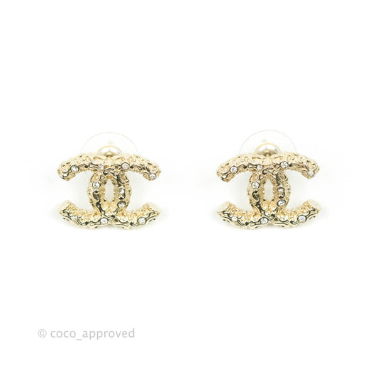 Chanel CC Crystal Earrings Gold Tone 19C