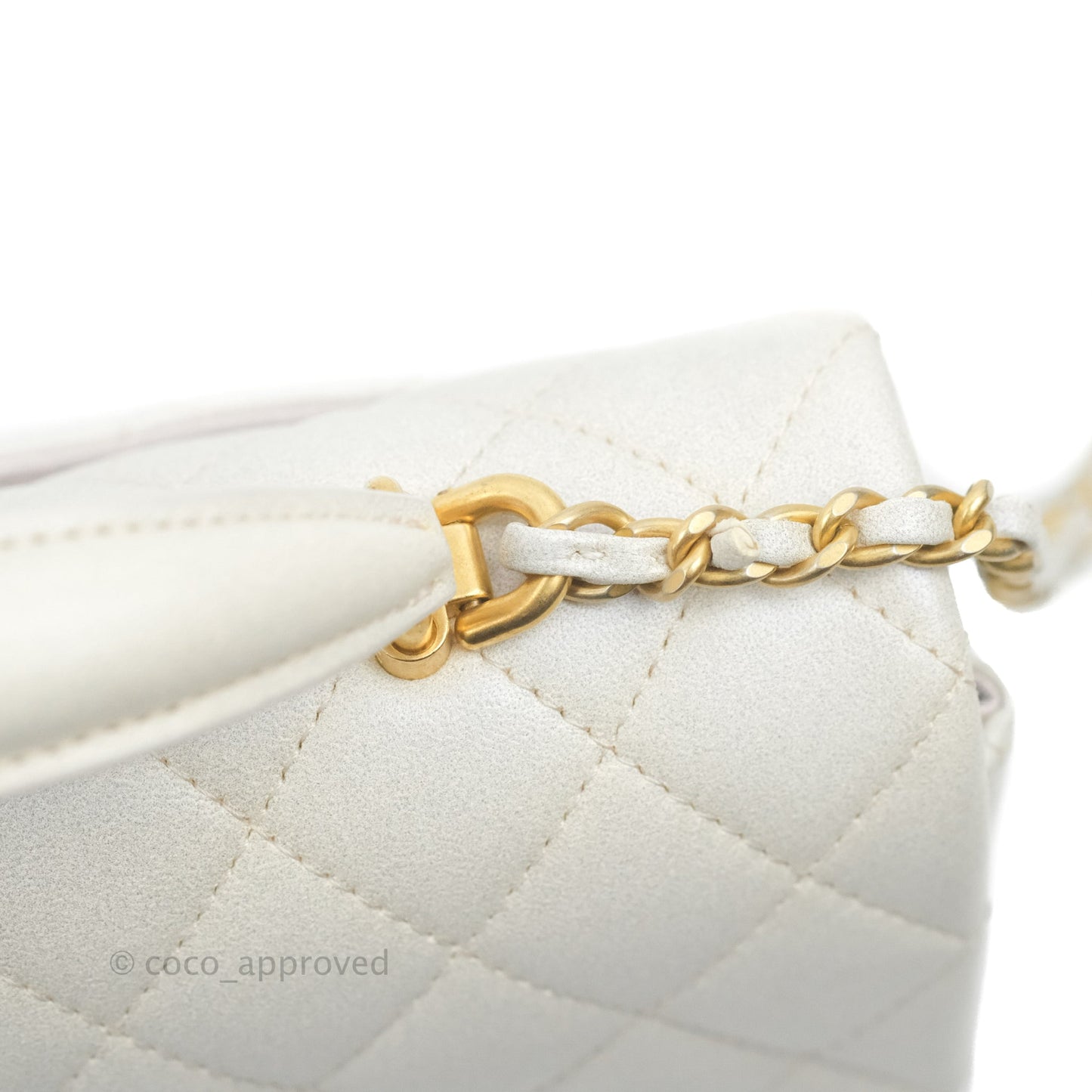Chanel Top Handle Mini Rectangular Flap Bag Iridescent White Lambskin Aged Gold Hardware