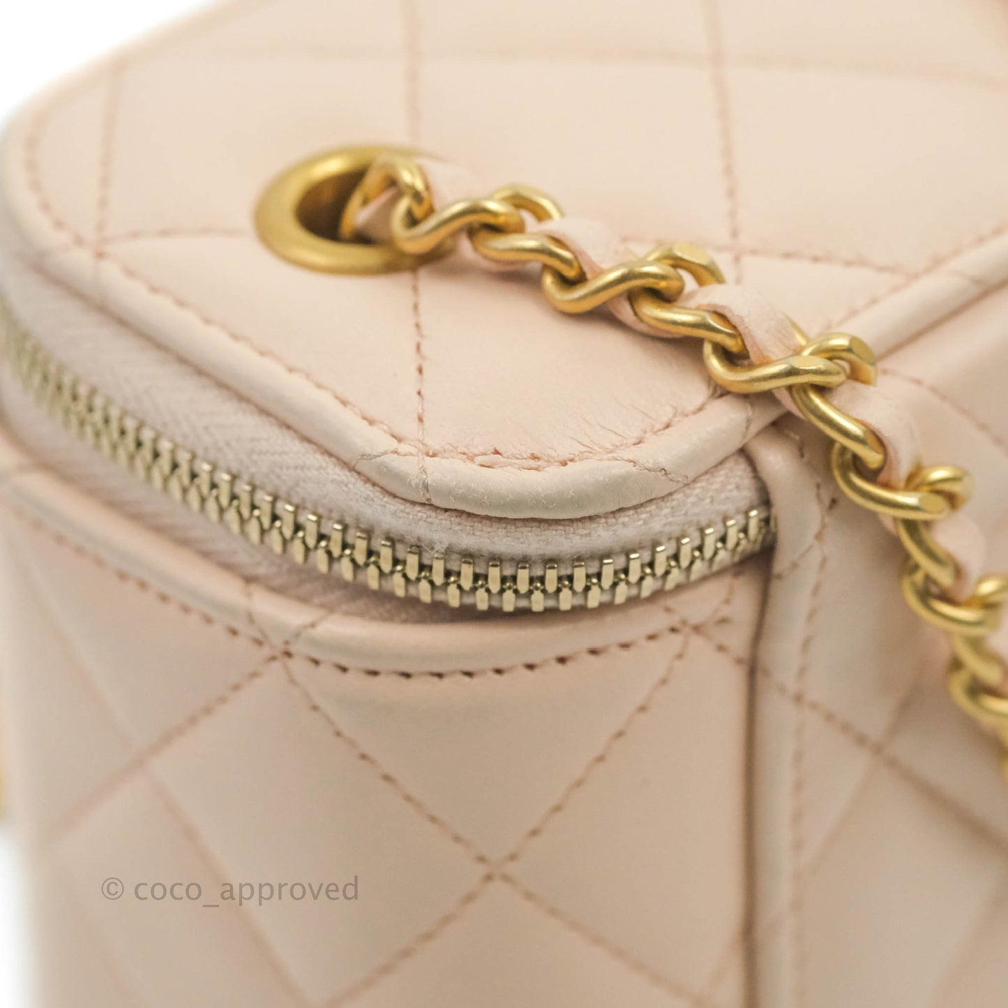 Chanel Classic Mini Pearl Crush Vanity With Chain Light Pink Lambskin Aged Gold Hardware