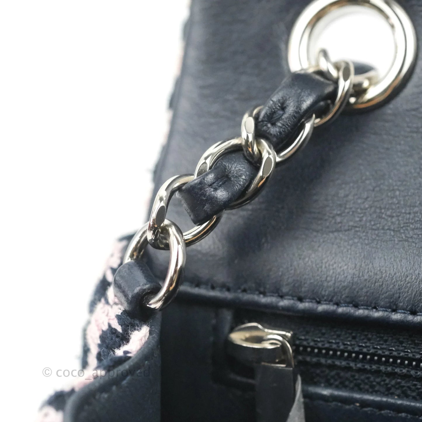 Chanel Mini Rectangular Flap Bag Navy Pink Striped Tweed Silver Hardware