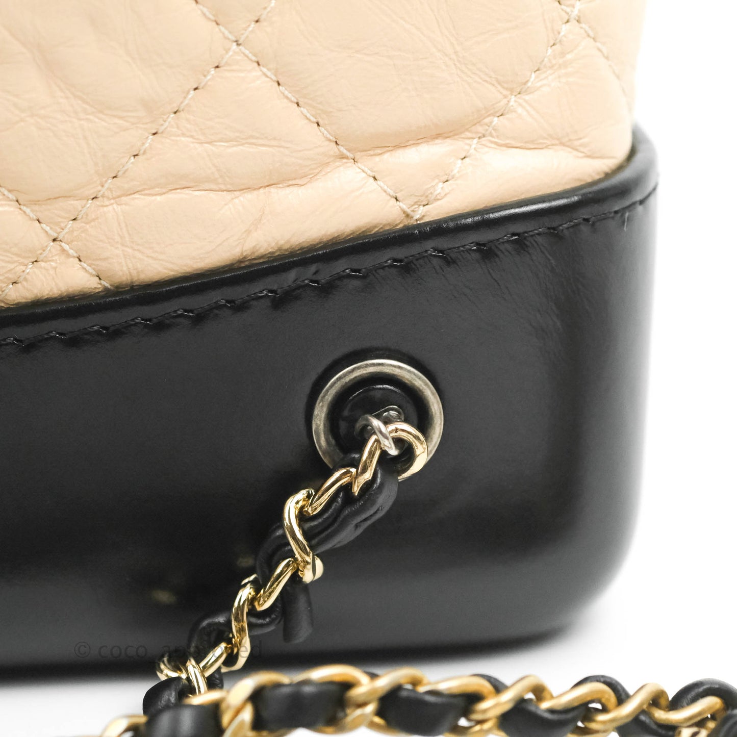 Chanel Small Gabrielle Backpack Beige Black Aged Calfskin