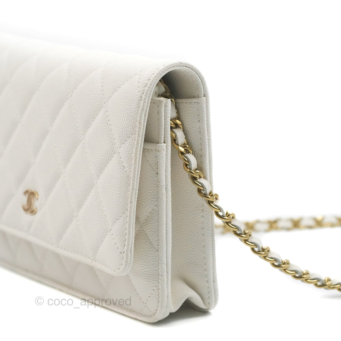 Chanel Quilted Classic Wallet on Chain WOC White Caviar Gold Hardware