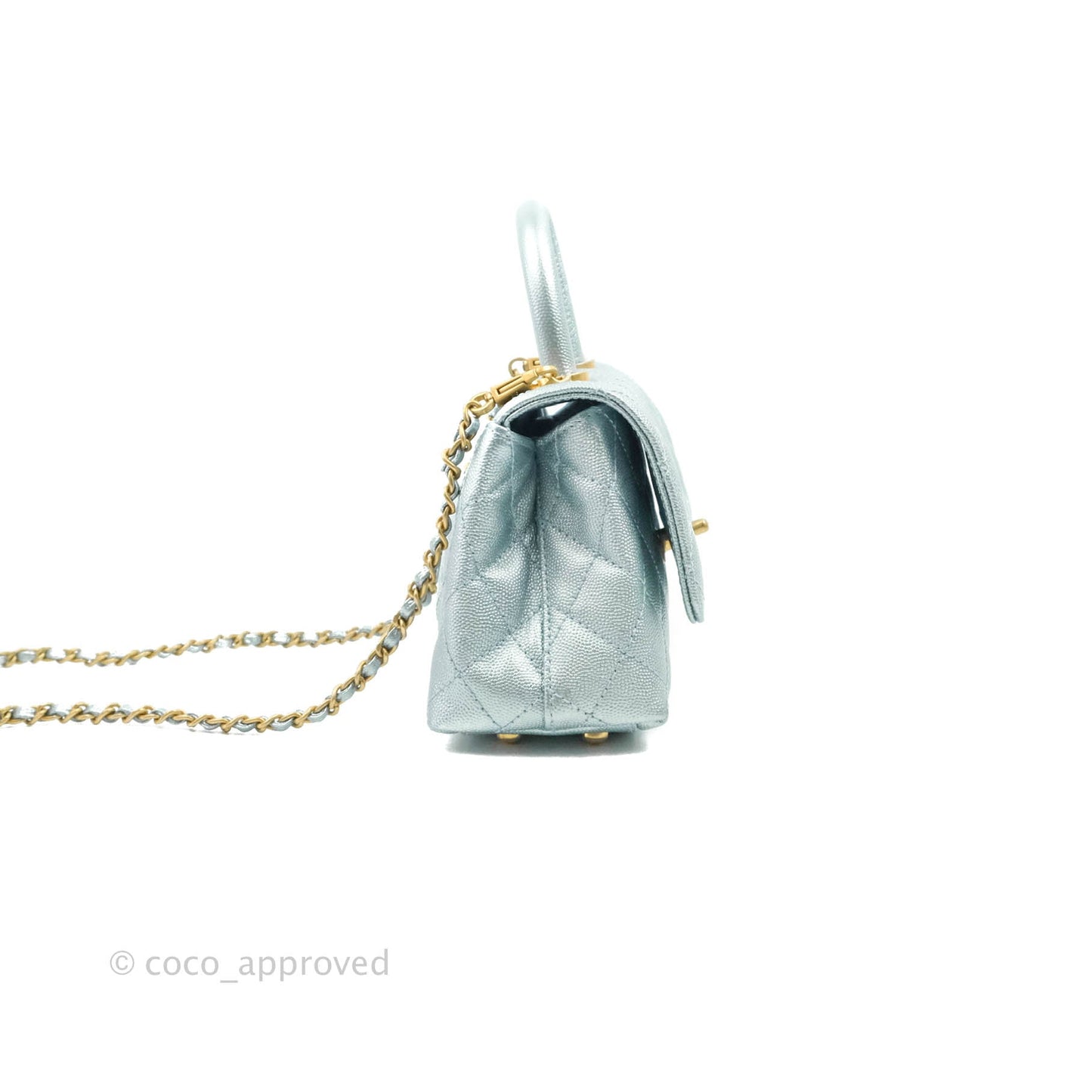 Chanel Mini Coco Handle Quilted Iridescent Blue Caviar Gold Hardware