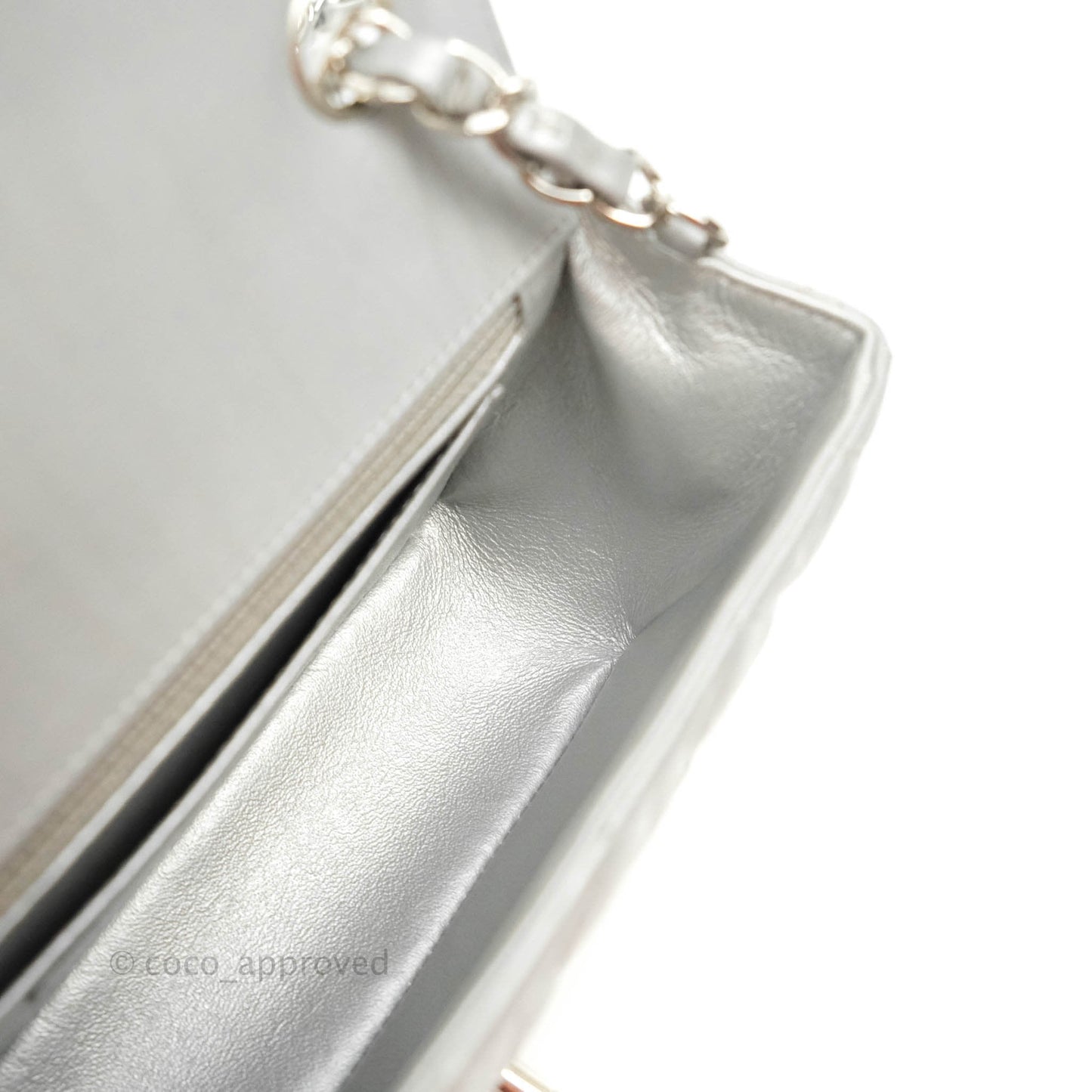 Chanel Quilted Mini Rectangular Silver Crumpled Calfskin Silver Hardware