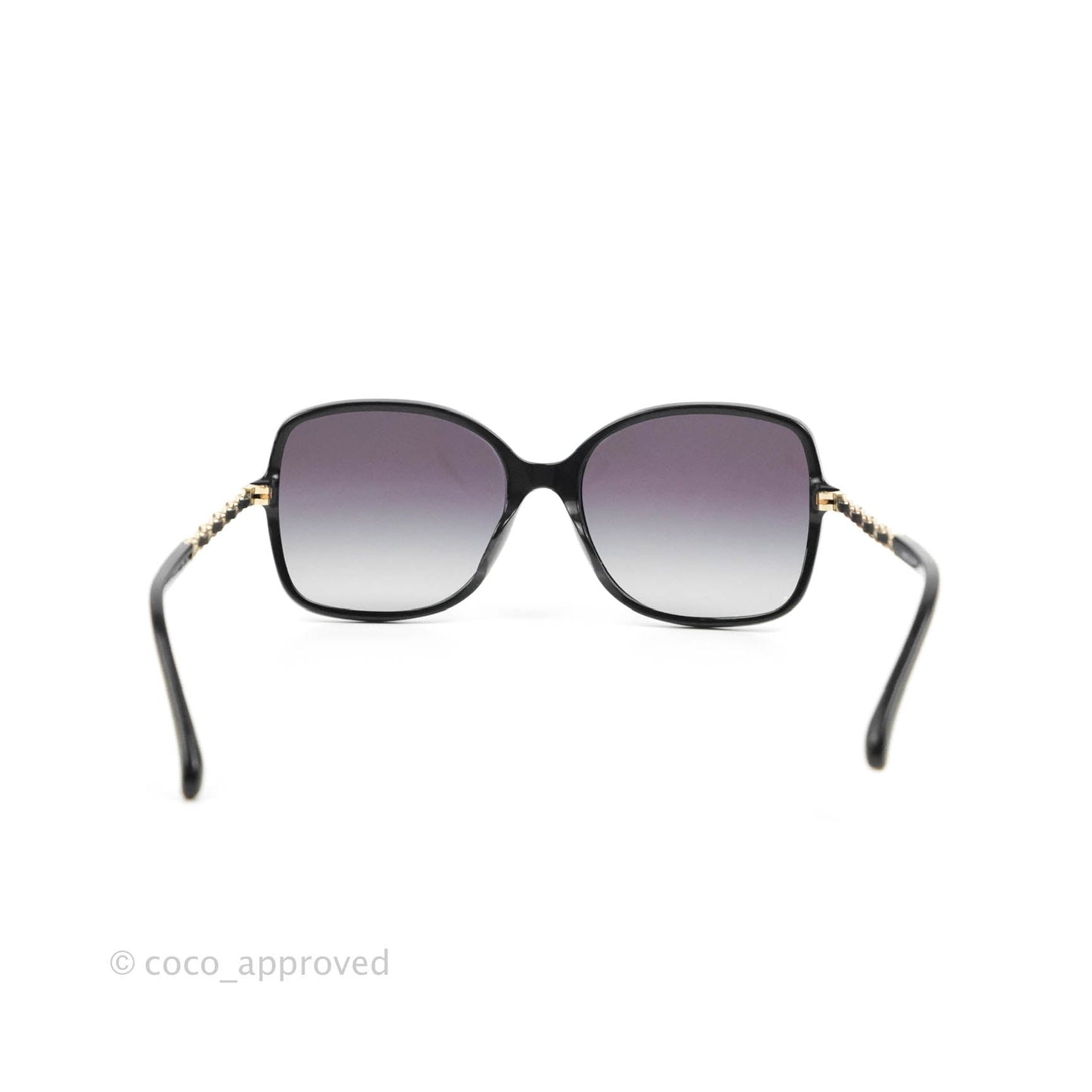 Chanel Black Acetate Frame Gradient Chain-Link Sunglasses Gold Tone