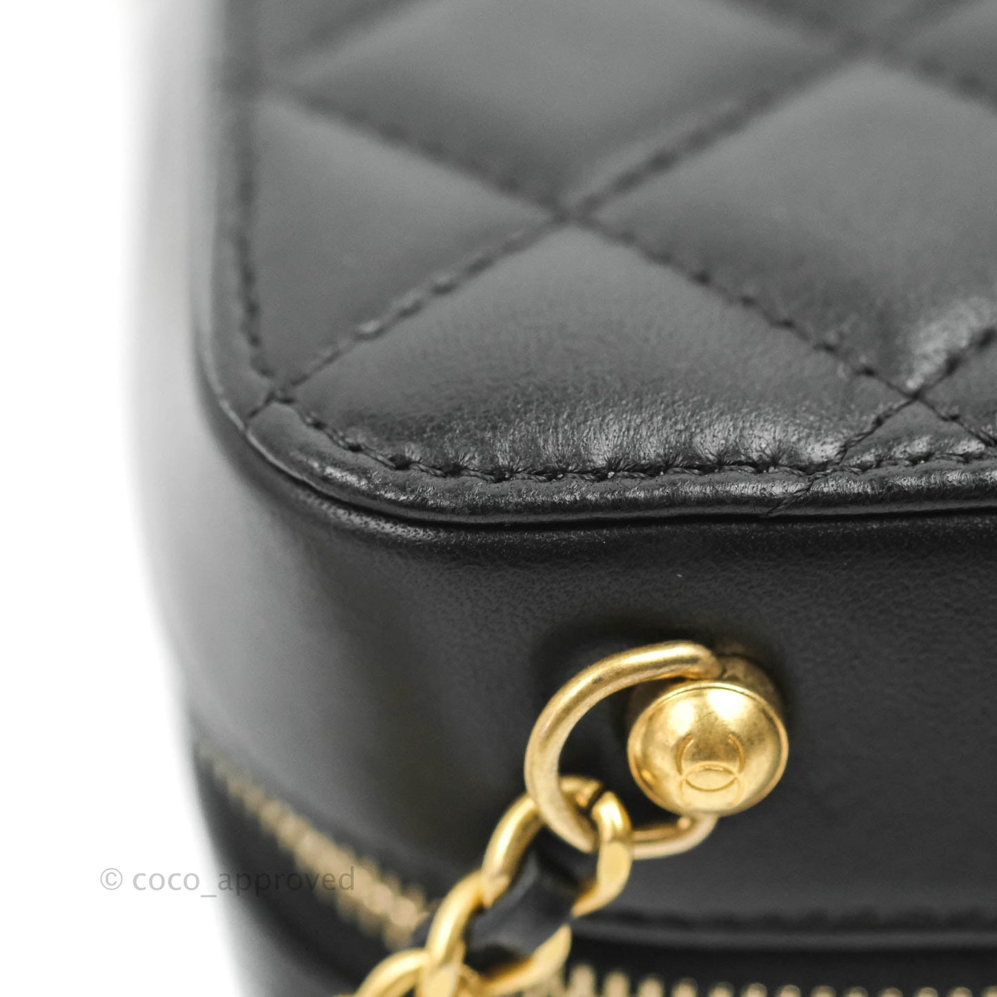 Chanel Mini Pearl Crush Quilted Camera Case Black Lambskin Aged Gold Hardware