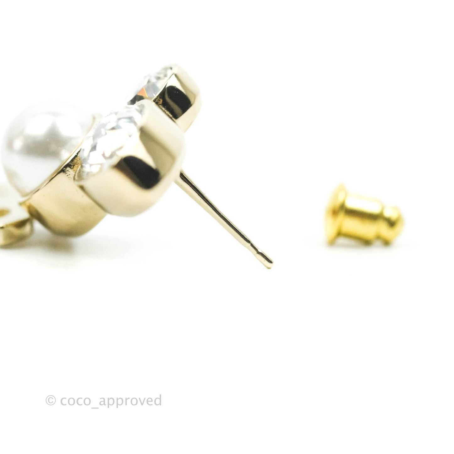 Chanel Crystal Pearl CC Drop Earrings Gold Tone 22C
