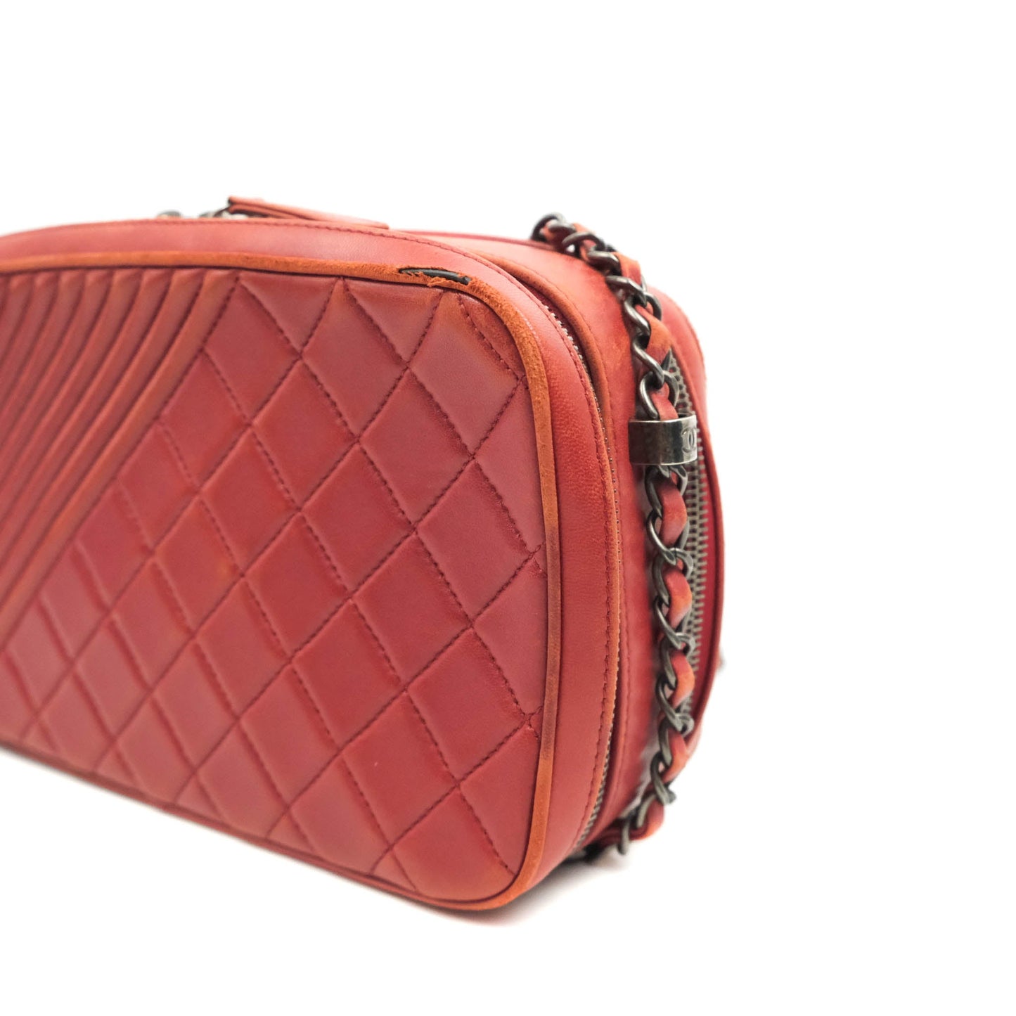 Chanel Quilted Crossbody Camera Bag Red Lambskin Ruthenium Hardware