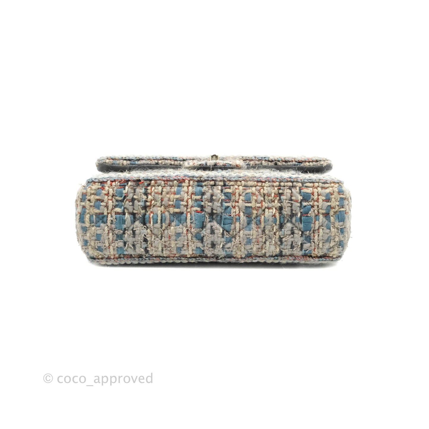 Chanel M/L Medium Single Flap Grey Tweed Braided Gold Hardware