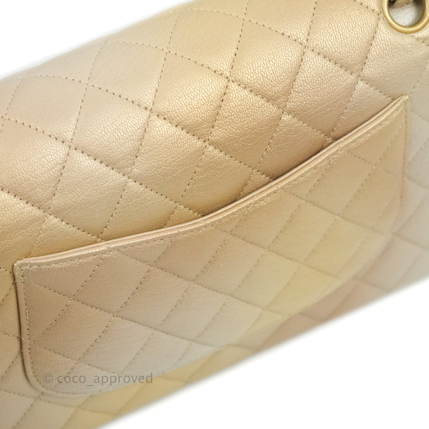 Chanel Classic Quilted M/L Medium Flap Ombre Metallic Goatskin Aged Gold Hardware
