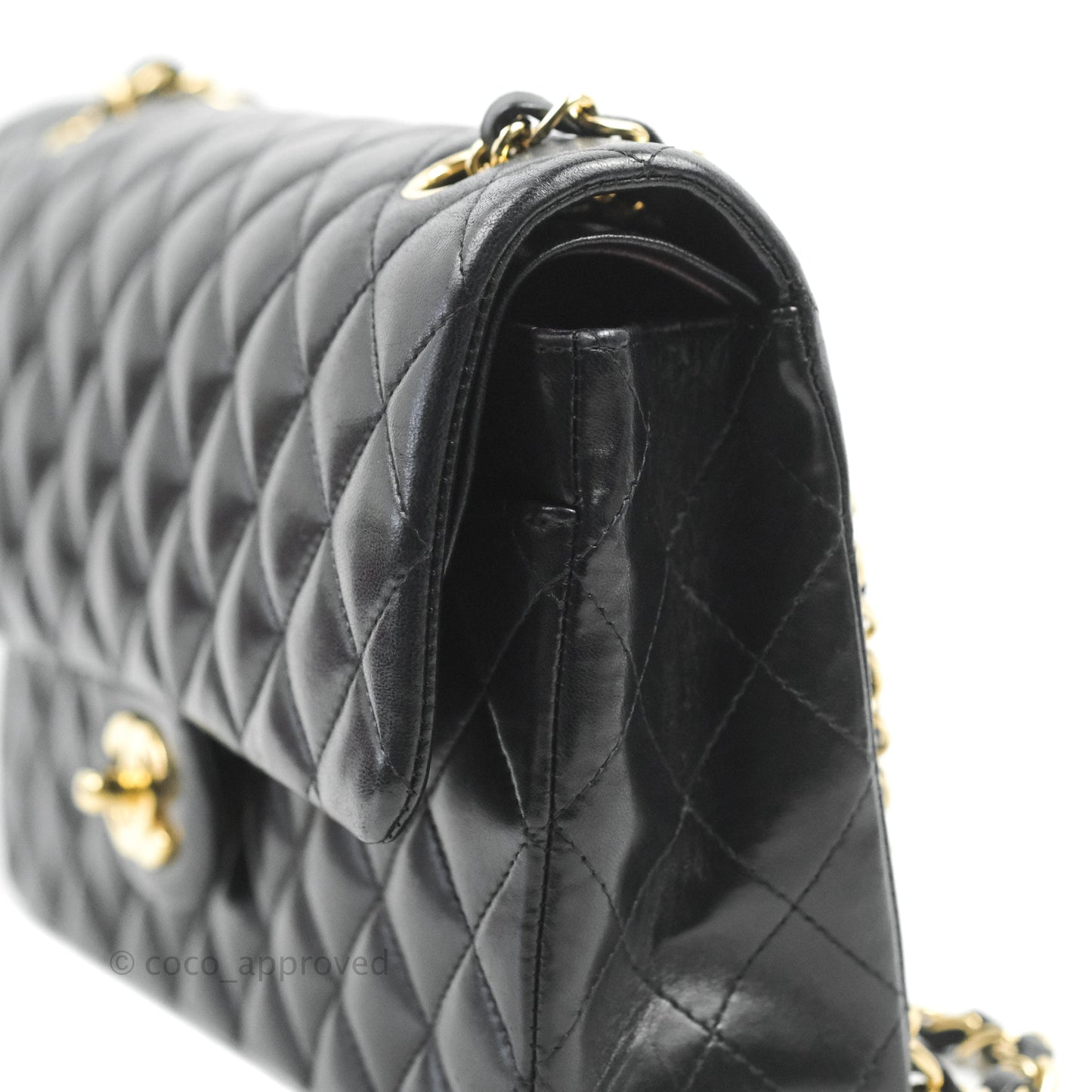 Chanel Classic M/L Medium Double Flap Black Lambskin Gold Hardware