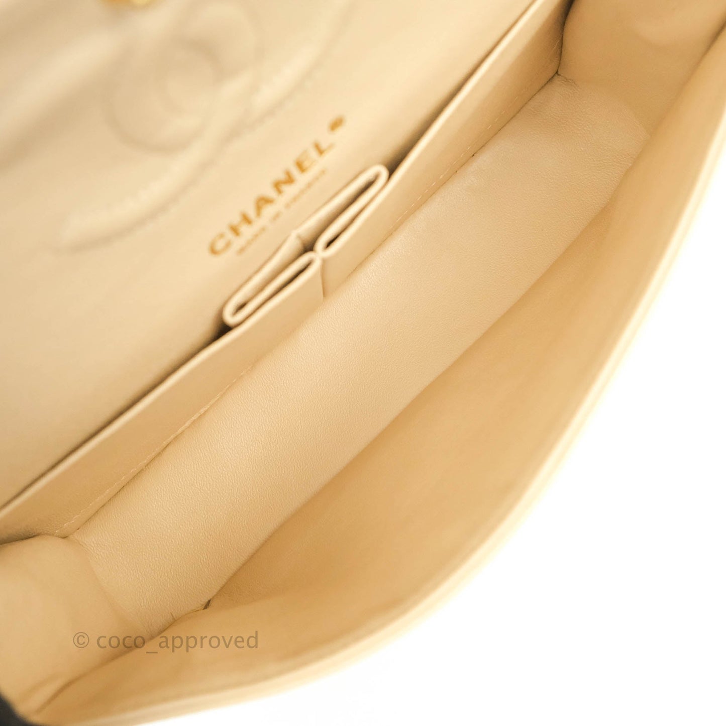 Chanel Classic M/L Medium Flap Quilted Beige Caviar Gold Hardware