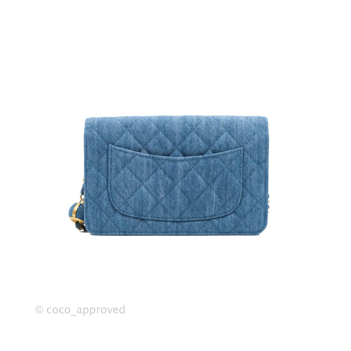 Chanel Quilted Pearl Crush Wallet on Chain WOC Denim Aged Gold Hardware