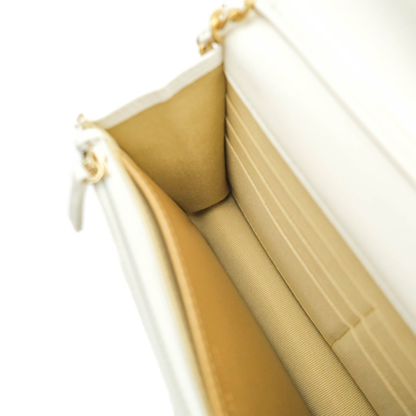 Chanel Quilted Pearl Crush Wallet on Chain WOC White Lambskin Aged Gold Hardware