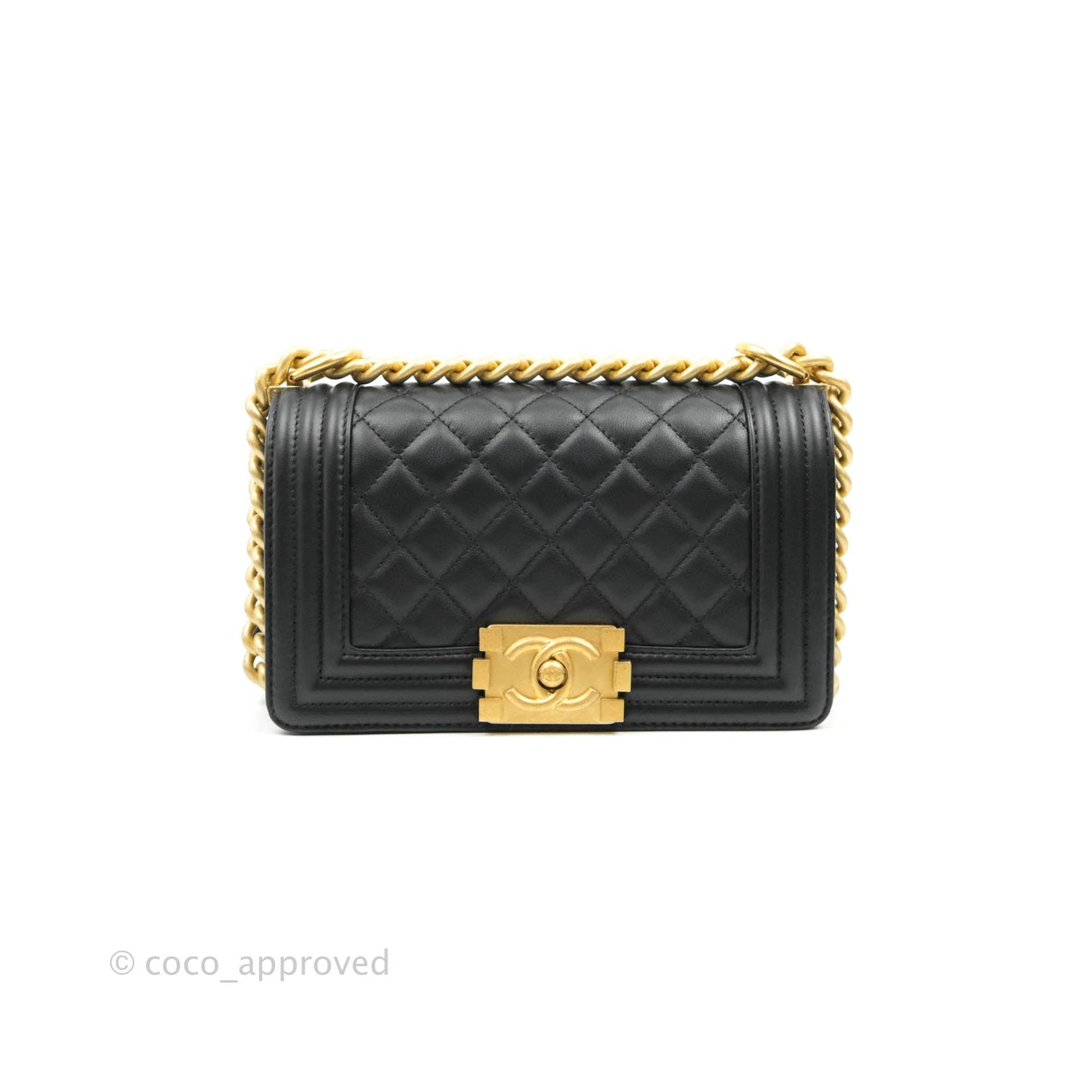Chanel Boy Quilted Small Black Calfskin Aged Gold Hardware