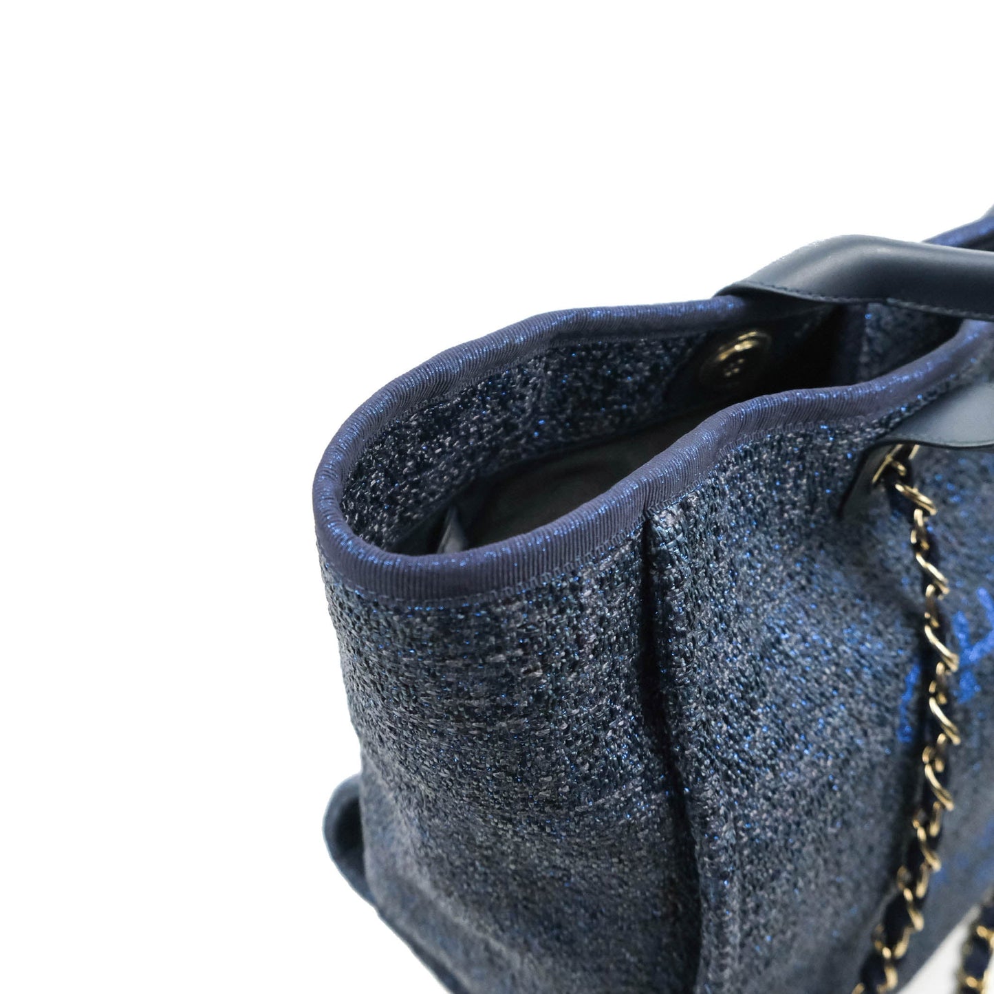 Chanel Large Deauville Navy Blue Glitter Canvas Gold Hardware
