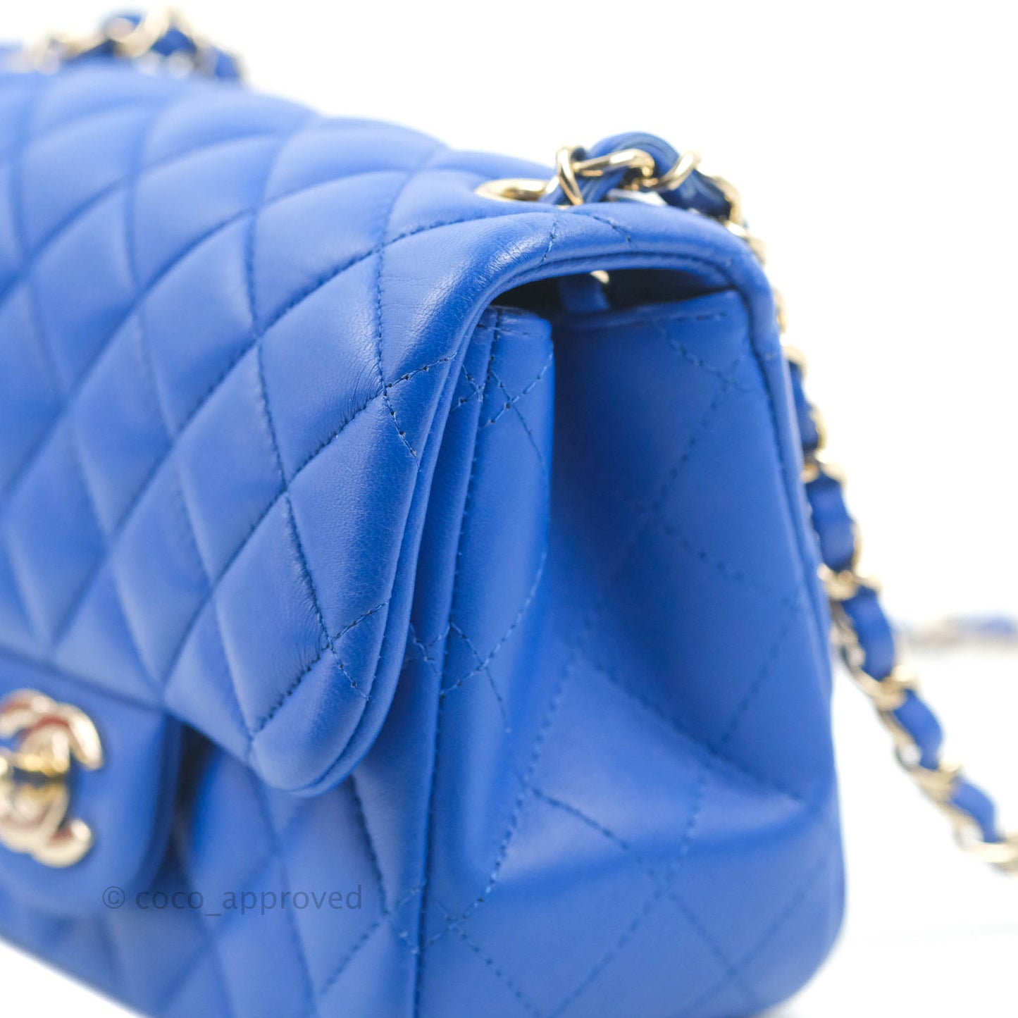 Chanel Mini Square Blue Lambskin Gold Hardware