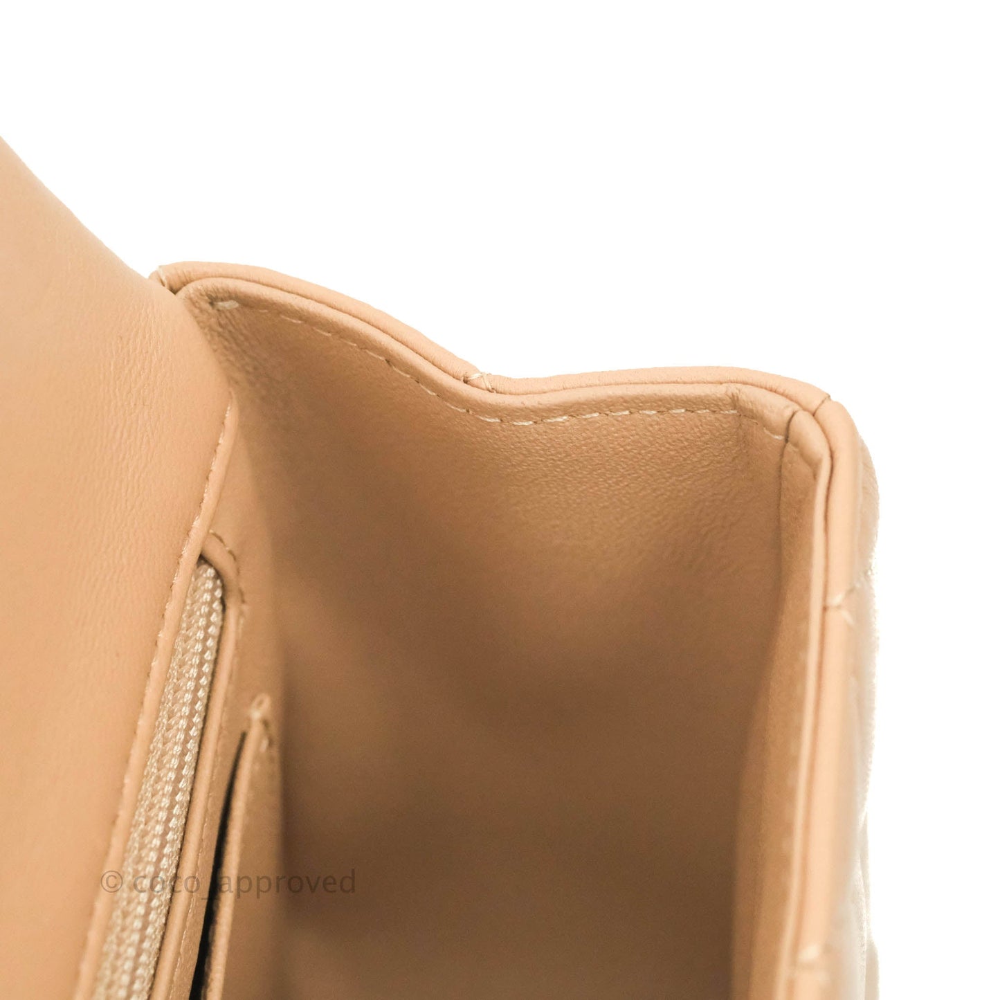 Chanel Top Handle Mini Rectangular Flap Bag Beige Lambskin Aged Gold Hardware