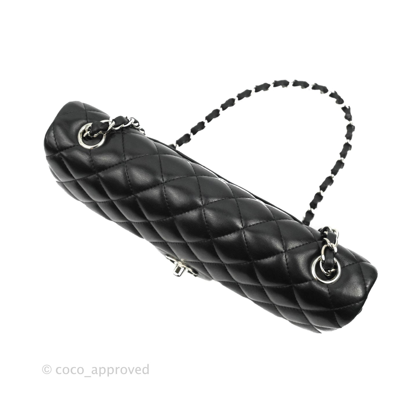 Chanel Quilted East West Flap Bag Black Lambskin Silver Hardware