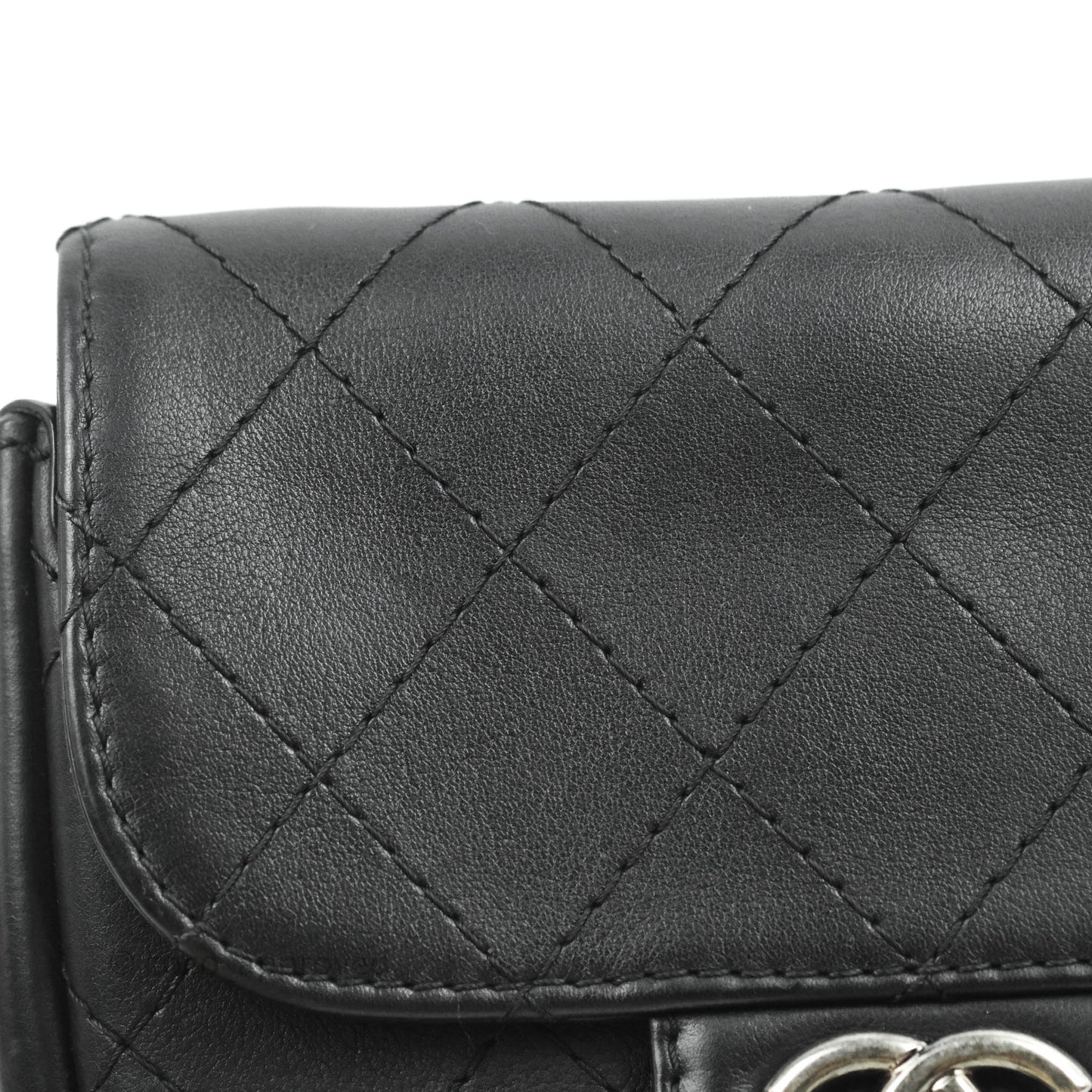 Chanel Flat Quilted Small Messenger Bag Black Calfskin Ruthenium Hardware