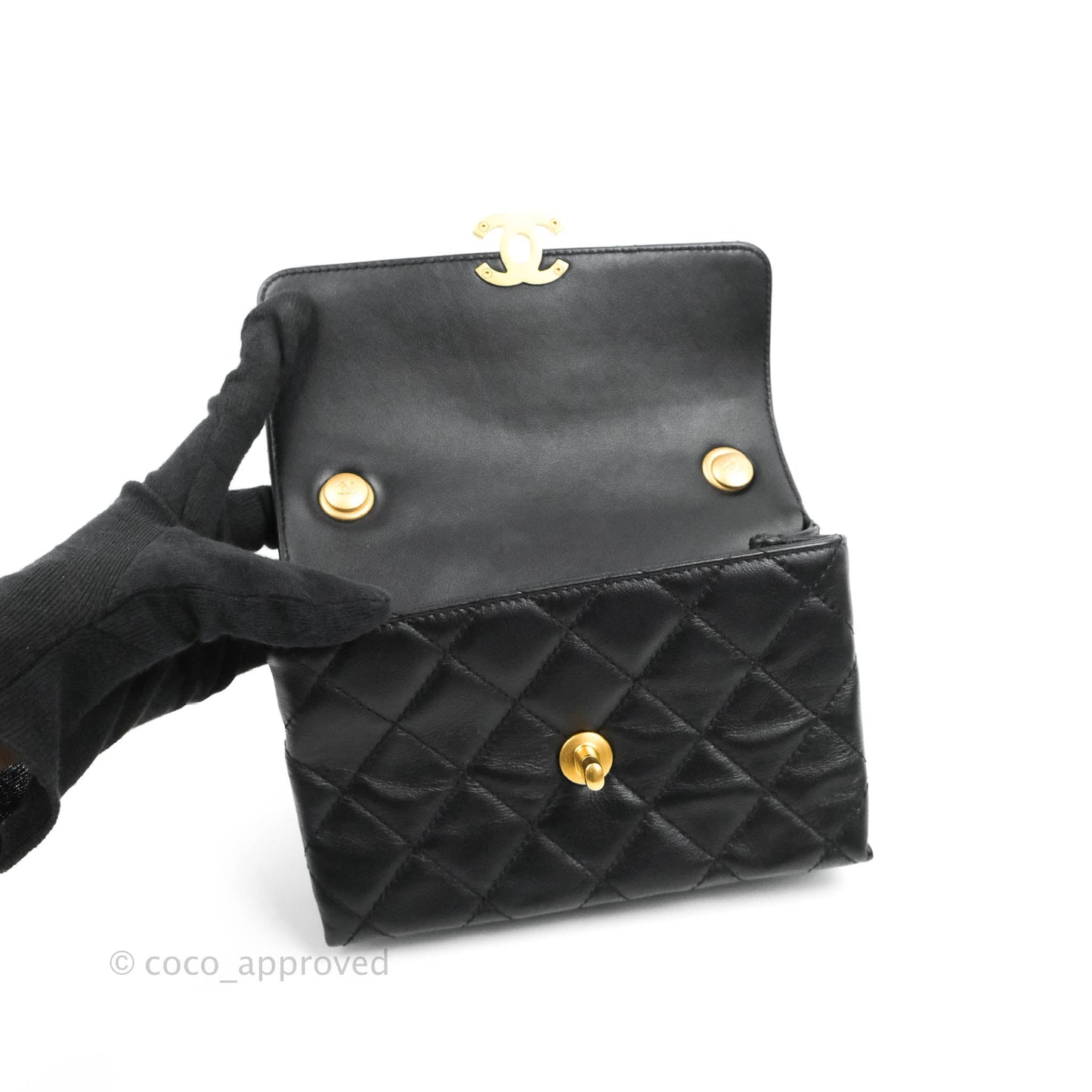 Chanel Small Chain Bar Flap Bag Black Calfskin Aged Gold Hardware