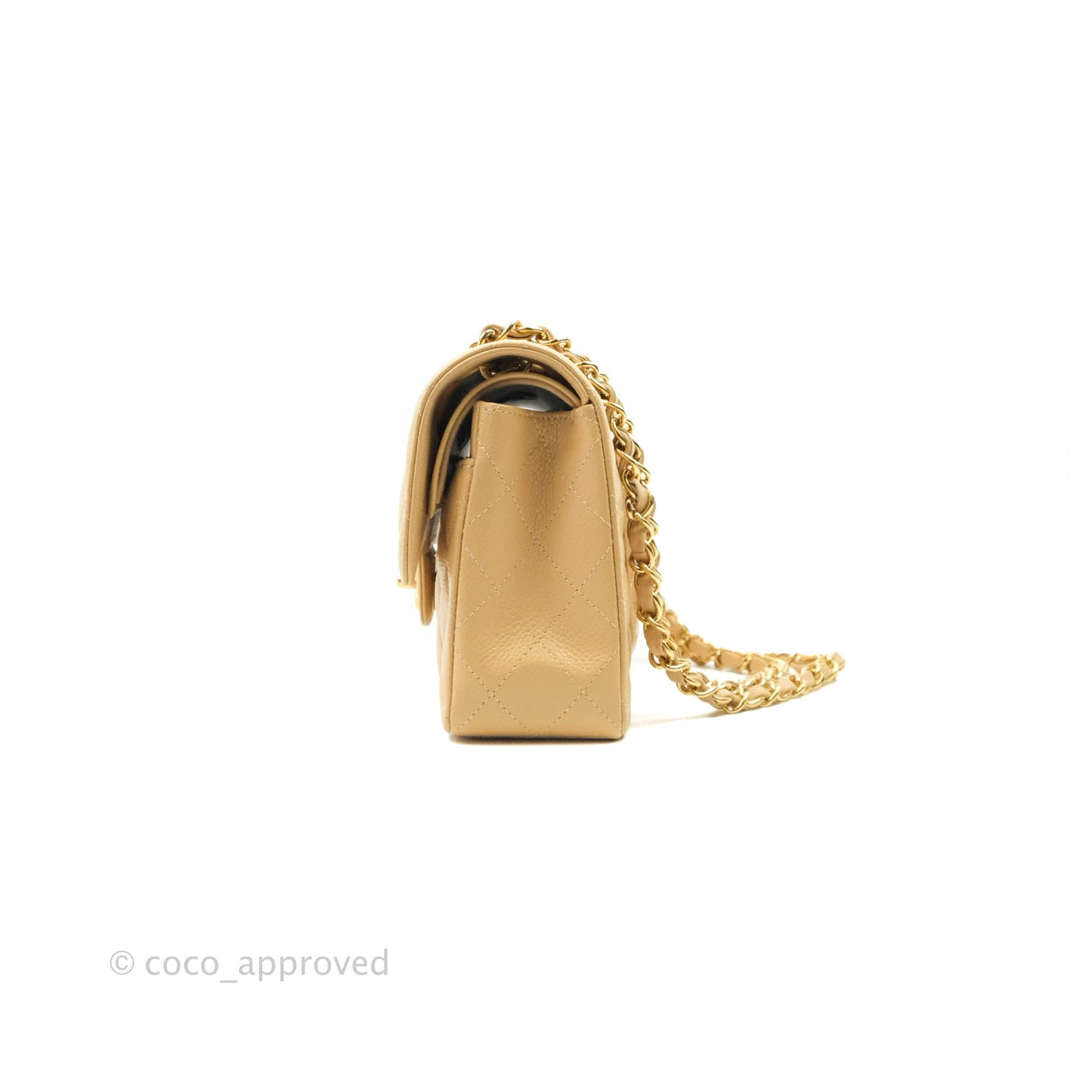 Chanel Small Classic Quilted Flap Beige Caviar Gold Hardware