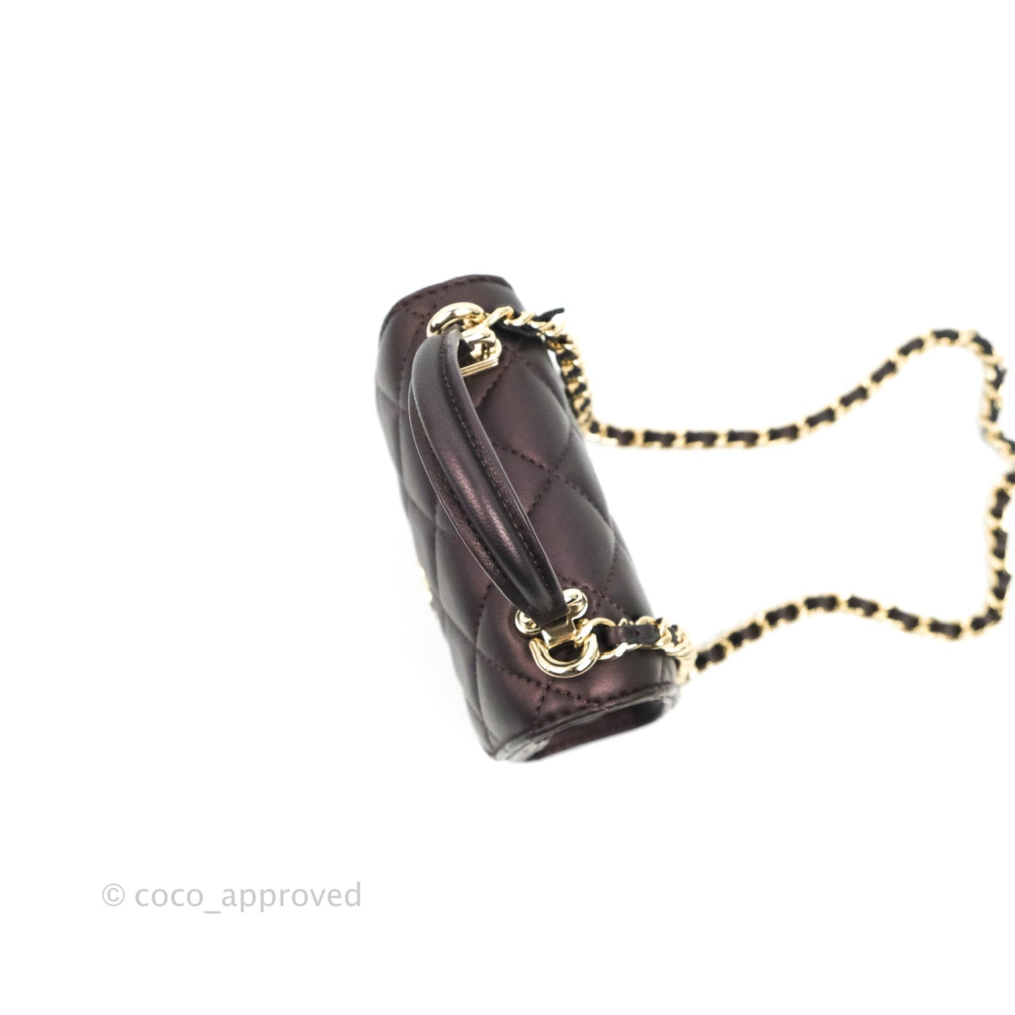 Chanel Mini Handle Clutch With Chain Iridescent Purple Lambskin Gold Hardware