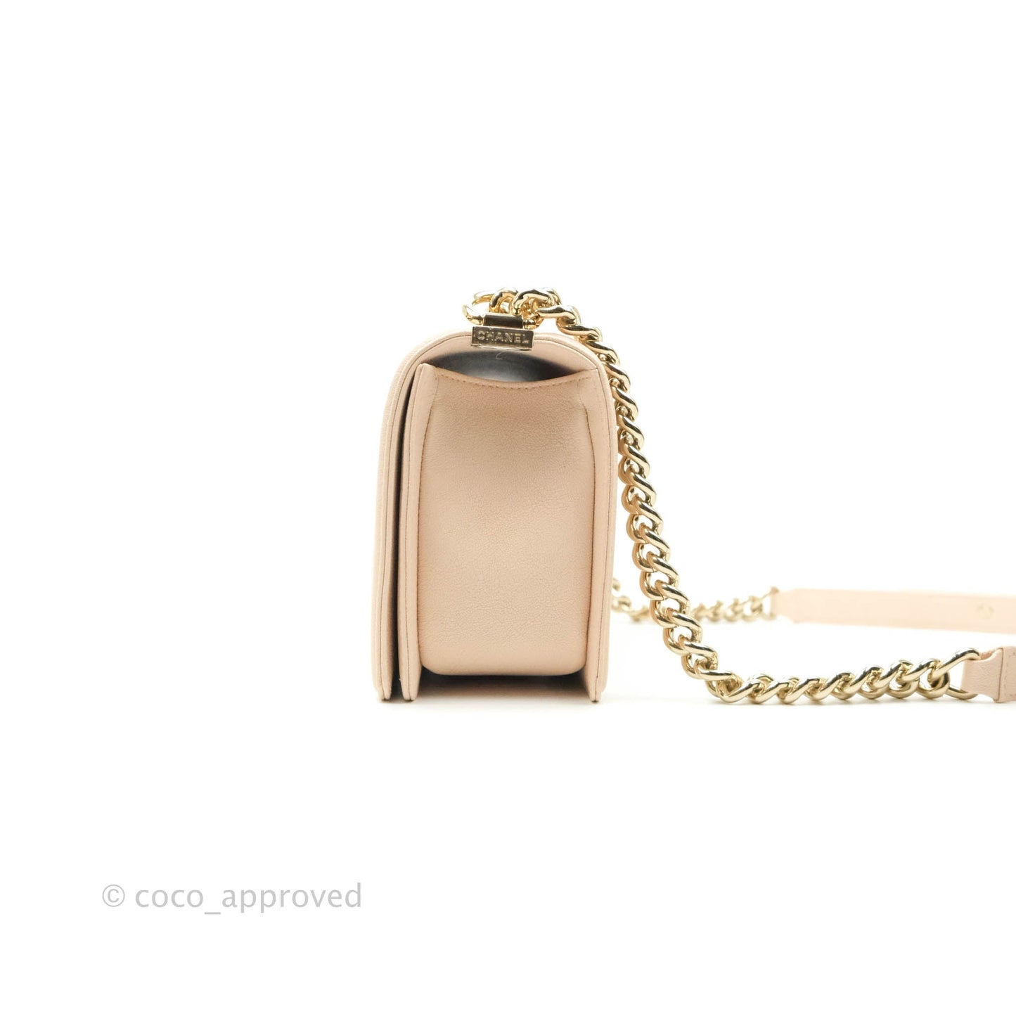 Chanel Quilted Medium Boy Light Pink Beige Caviar Gold Hardware 20A
