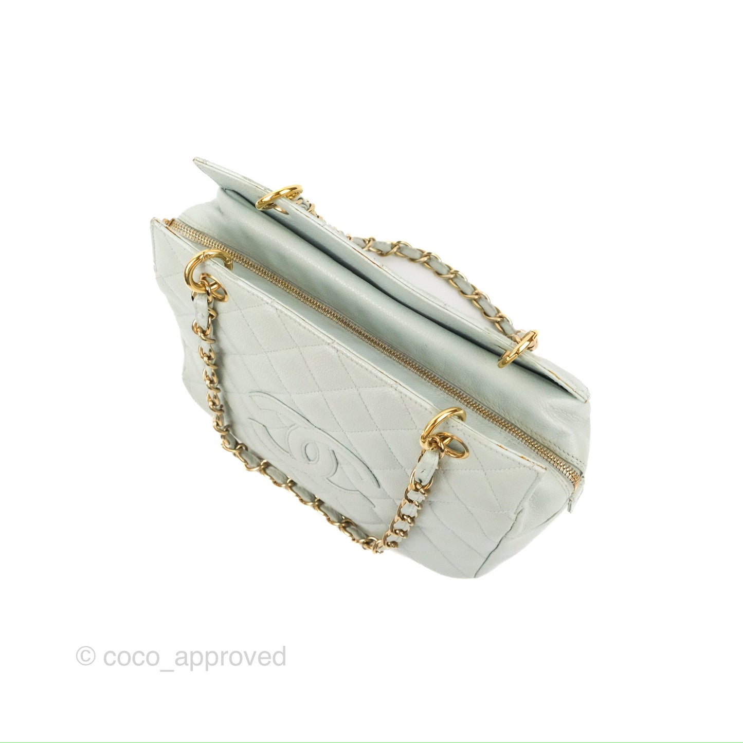 Chanel PTT Petite Timeless Shopping Tote Bag Light Tiffany Blue Caviar Gold Hardware