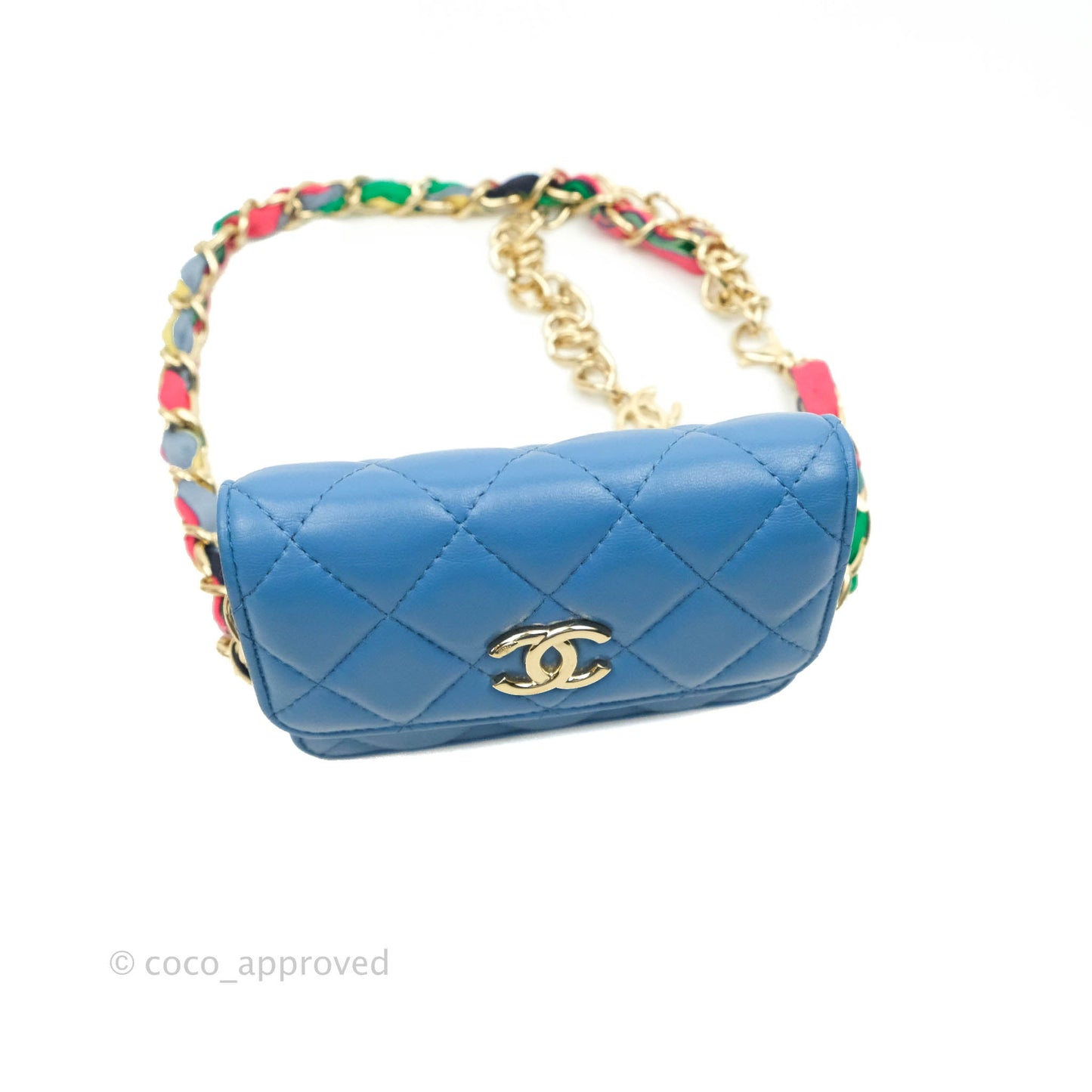Chanel Ribbon Belt Bag Blue Lambskin Gold Hardware