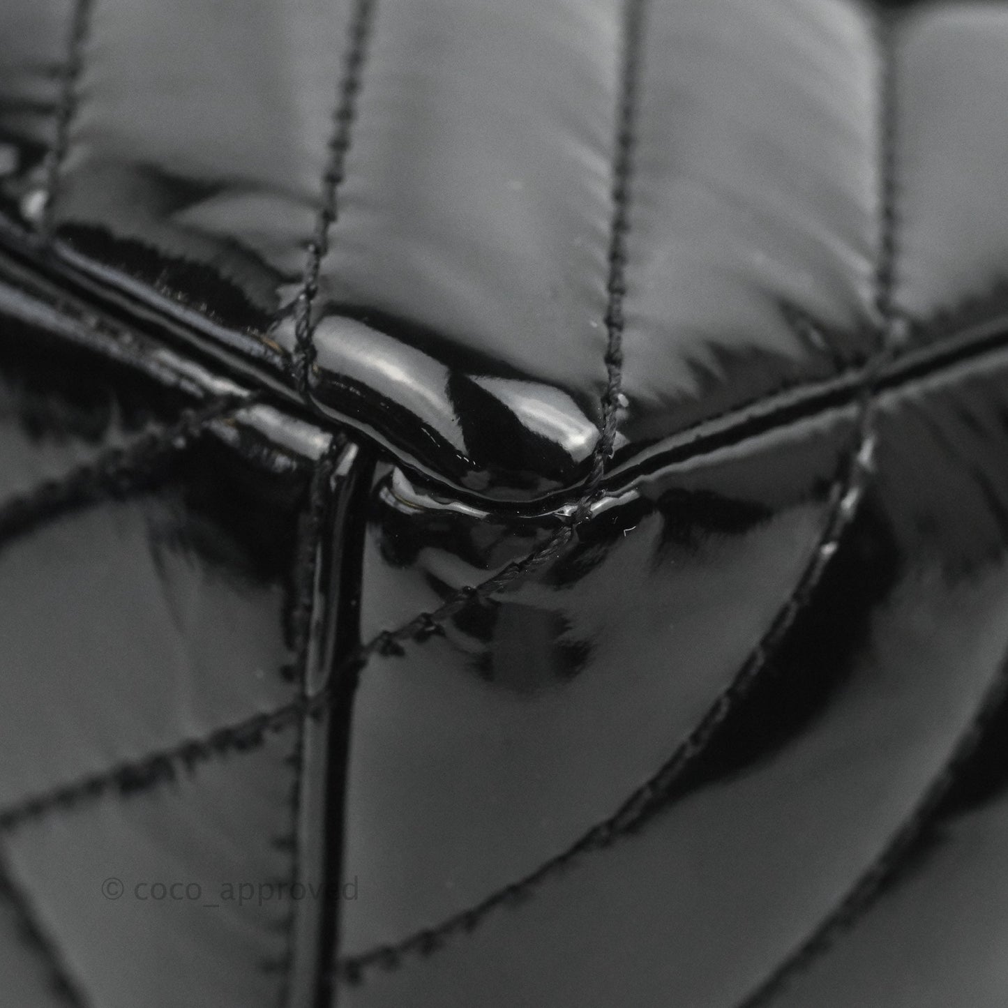 Chanel Single Flap Maxi Chevron Black Patent Silver Hardware