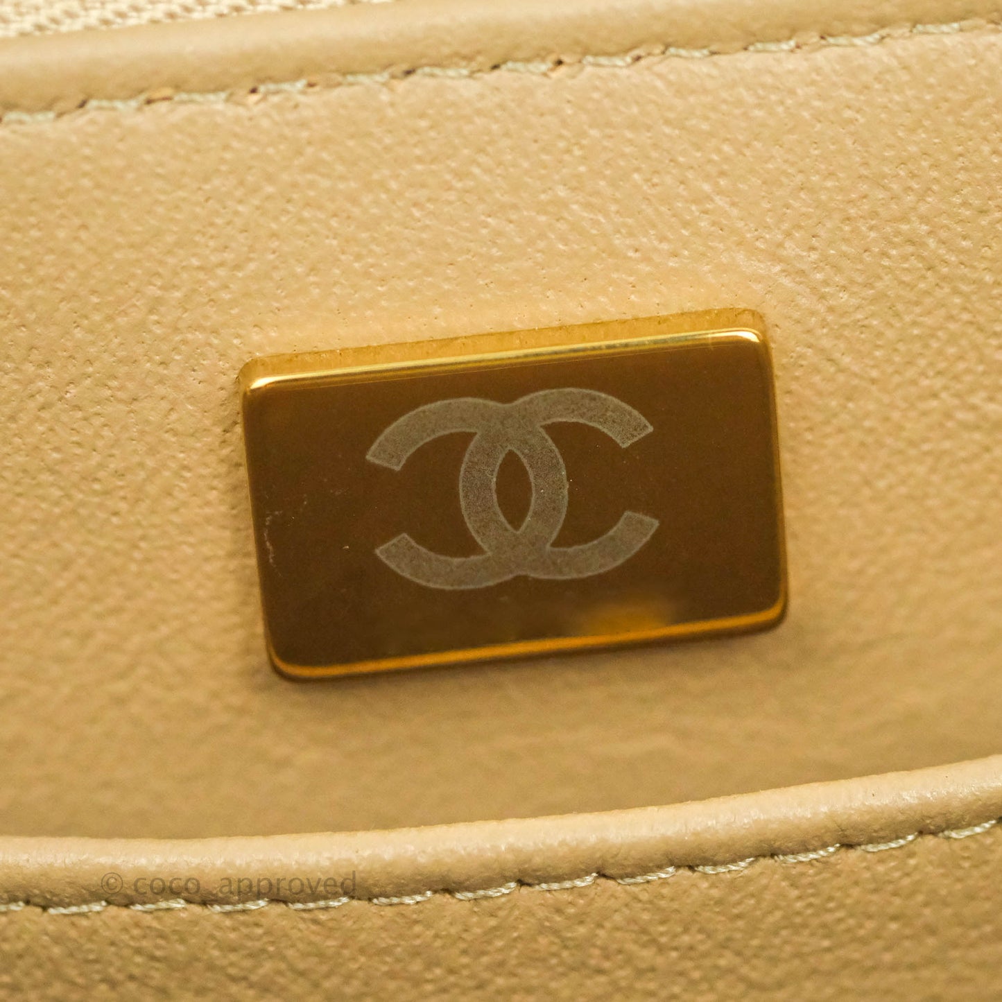 Chanel Small Quilted Top Handle Vanity Case Dark Beige Caviar Gold Hardware