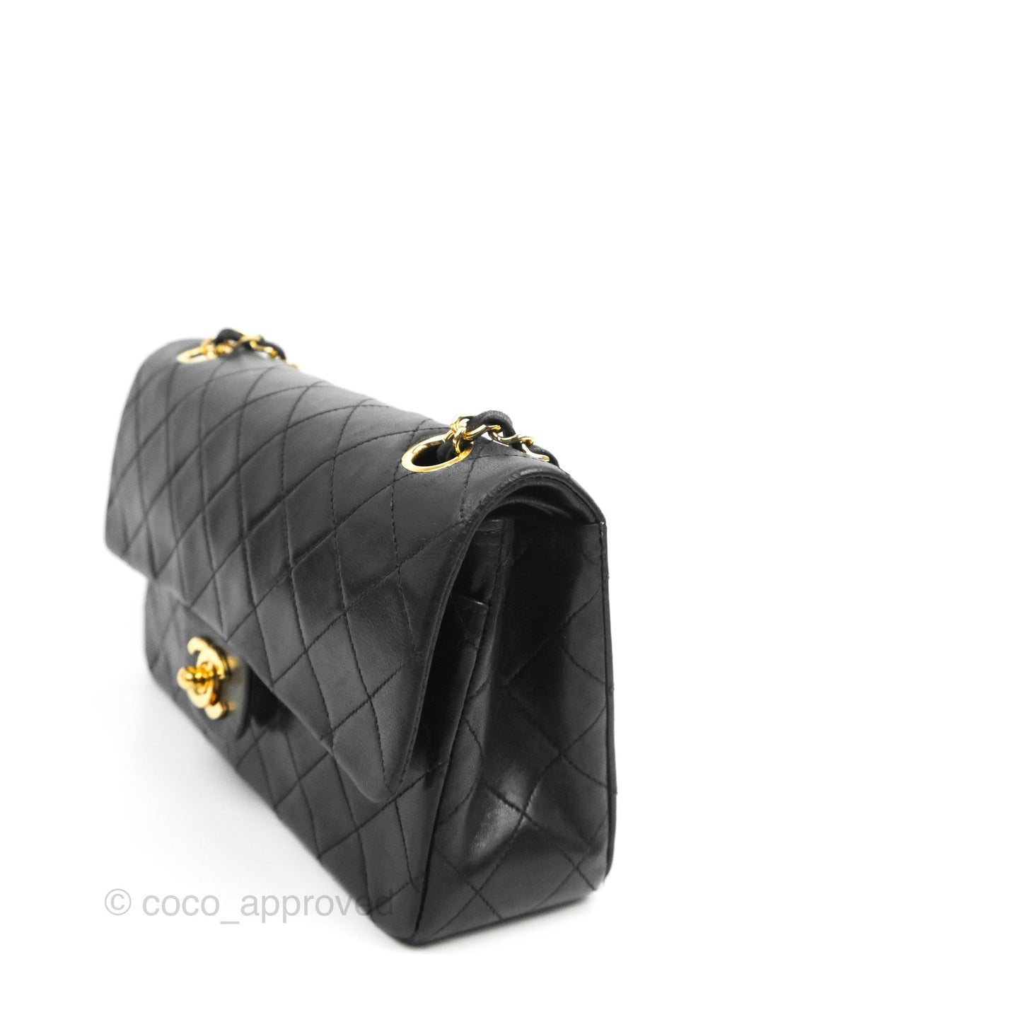Chanel Classic Vintage Double Flap M/L Black Lambskin Gold Hardware