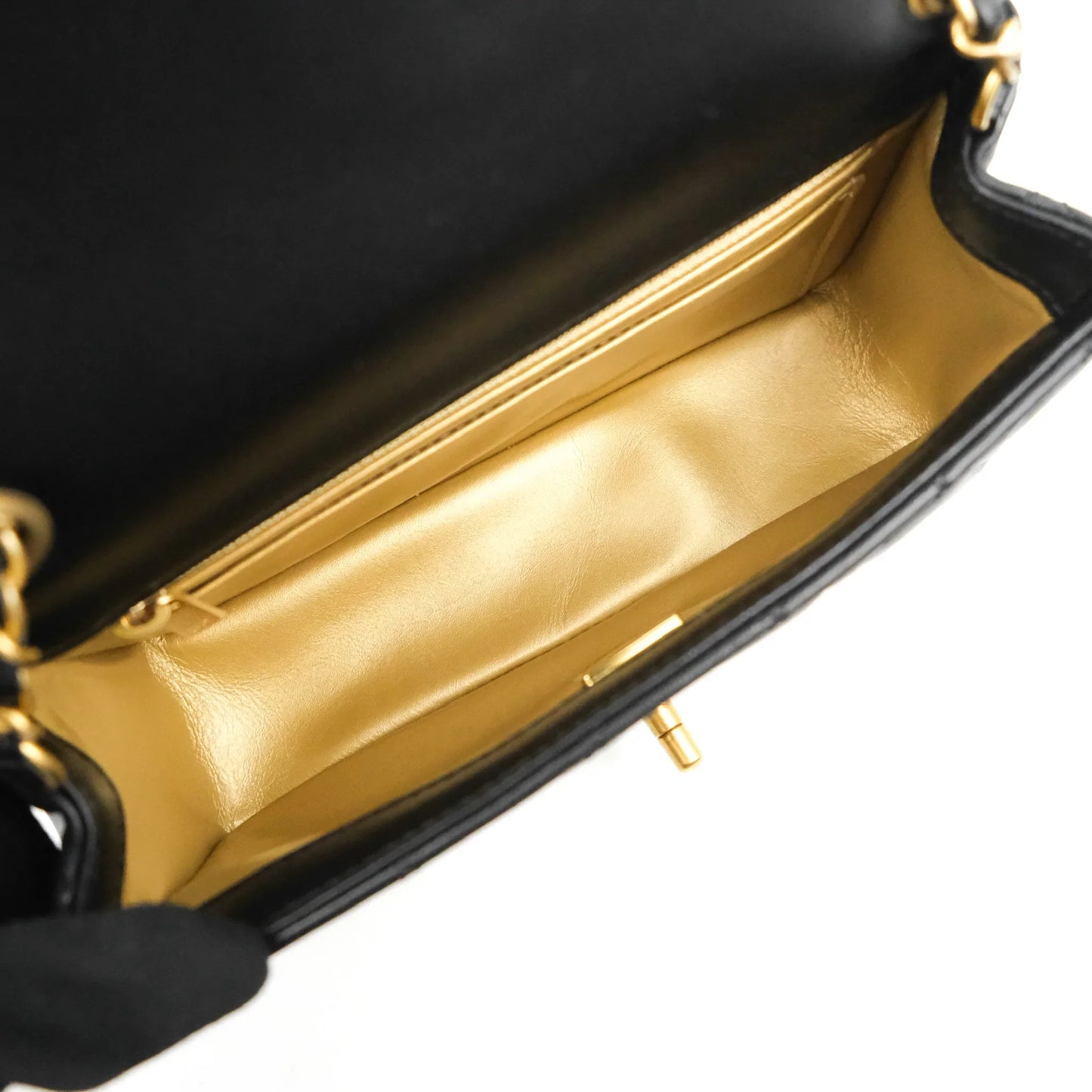 Chanel Mini Rectangular Pearl Crush Quilted Black Lambskin Aged Gold Hardware