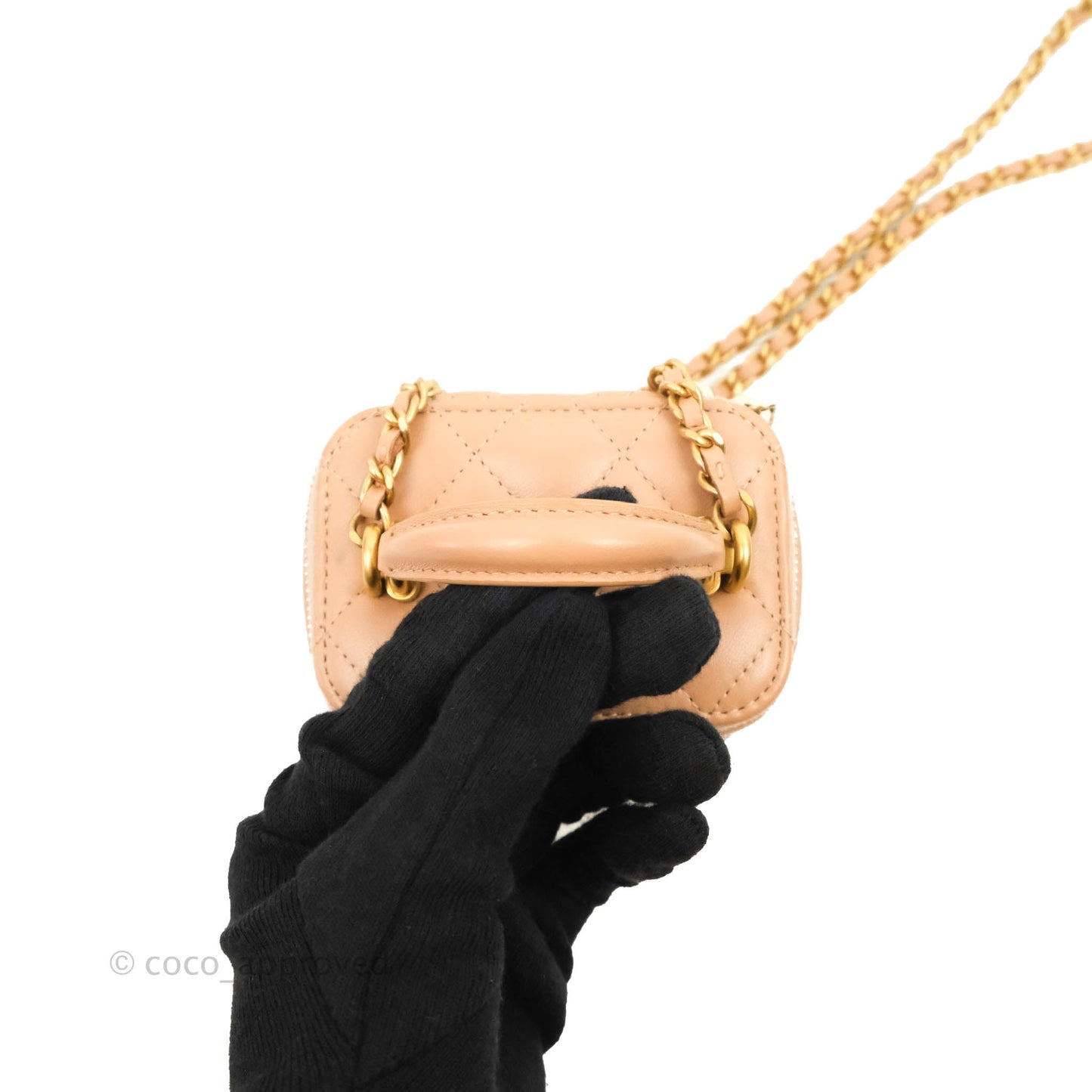 Chanel Mini Top Handle Vanity With Chain Beige Lambskin Aged Gold Hardware