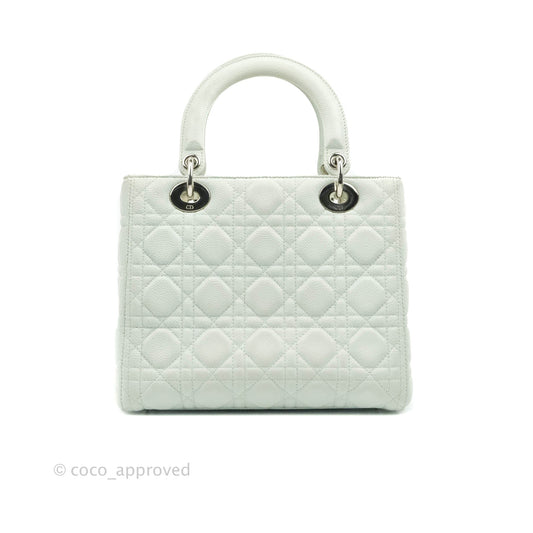 Christian Dior Medium Lady Dior Light Mint Grained Leather Silver Hardware