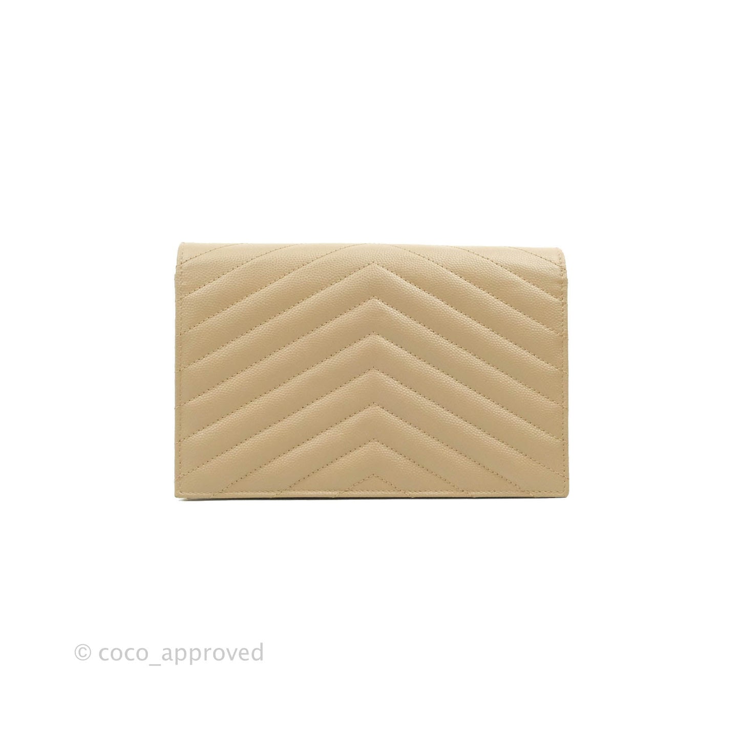 Saint Laurent Small Wallet on Chain Beige Grained Leather Gold Hardware