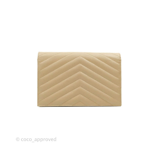 Saint Laurent Small Wallet on Chain Beige Grained Leather Gold Hardware