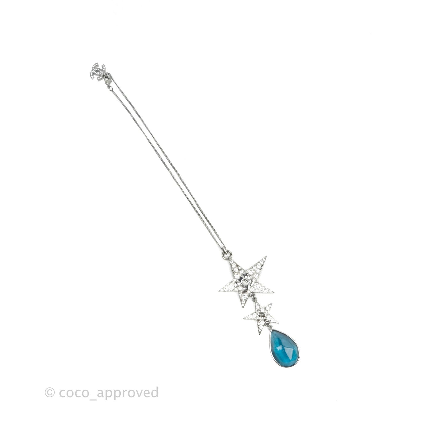 Chanel CC Crystal Star Blue Resin Tear Drop Choker Gun Metal 22C