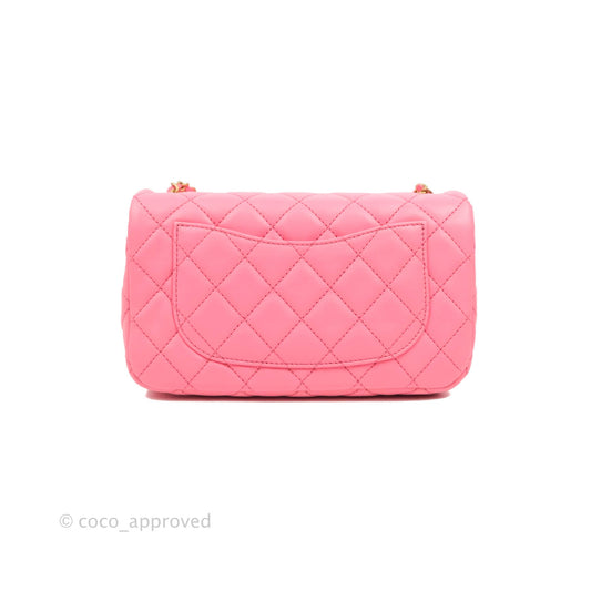 Chanel Mini Rectangular Pearl Crush Quilted Pink Lambskin Aged Gold Hardware