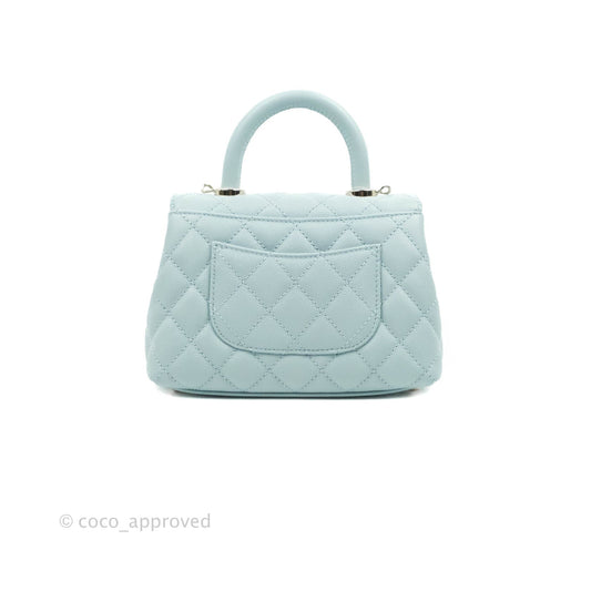 Chanel Mini Coco Handle Quilted Light Blue Caviar Gold Hardware