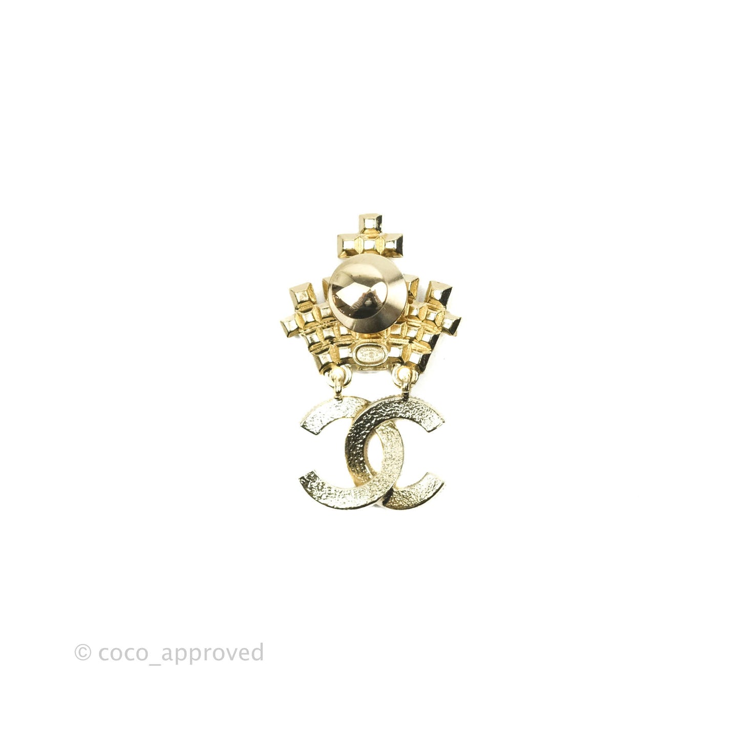 Chanel Pearl Black Resin Drop CC Brooch Gold Tone 21A