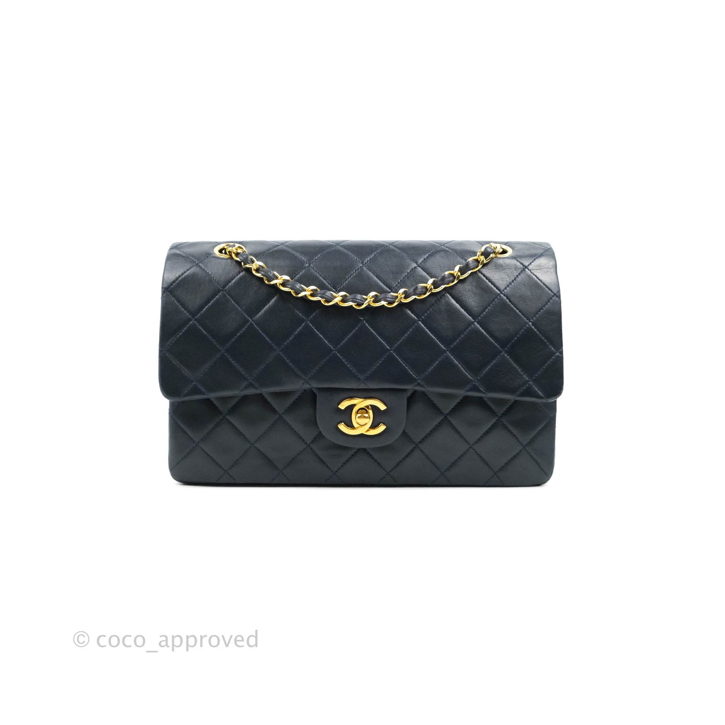 Chanel Classic Vintage Medium M/L Flap Navy Lambskin 24K Gold Hardware