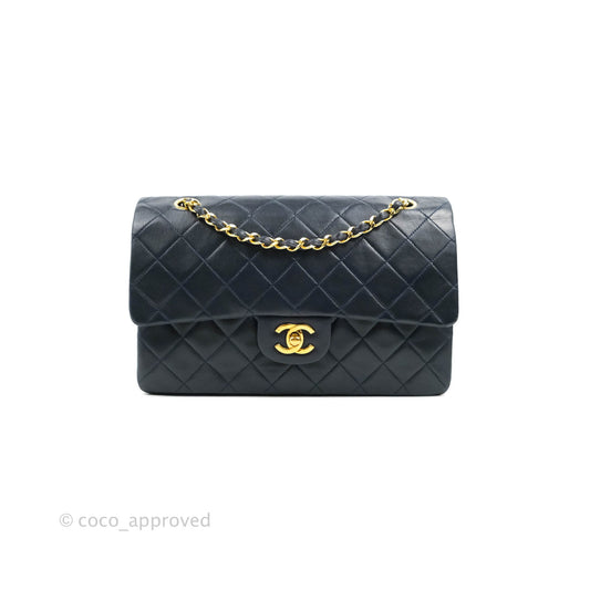 Chanel Classic Vintage Medium M/L Flap Navy Lambskin 24K Gold Hardware