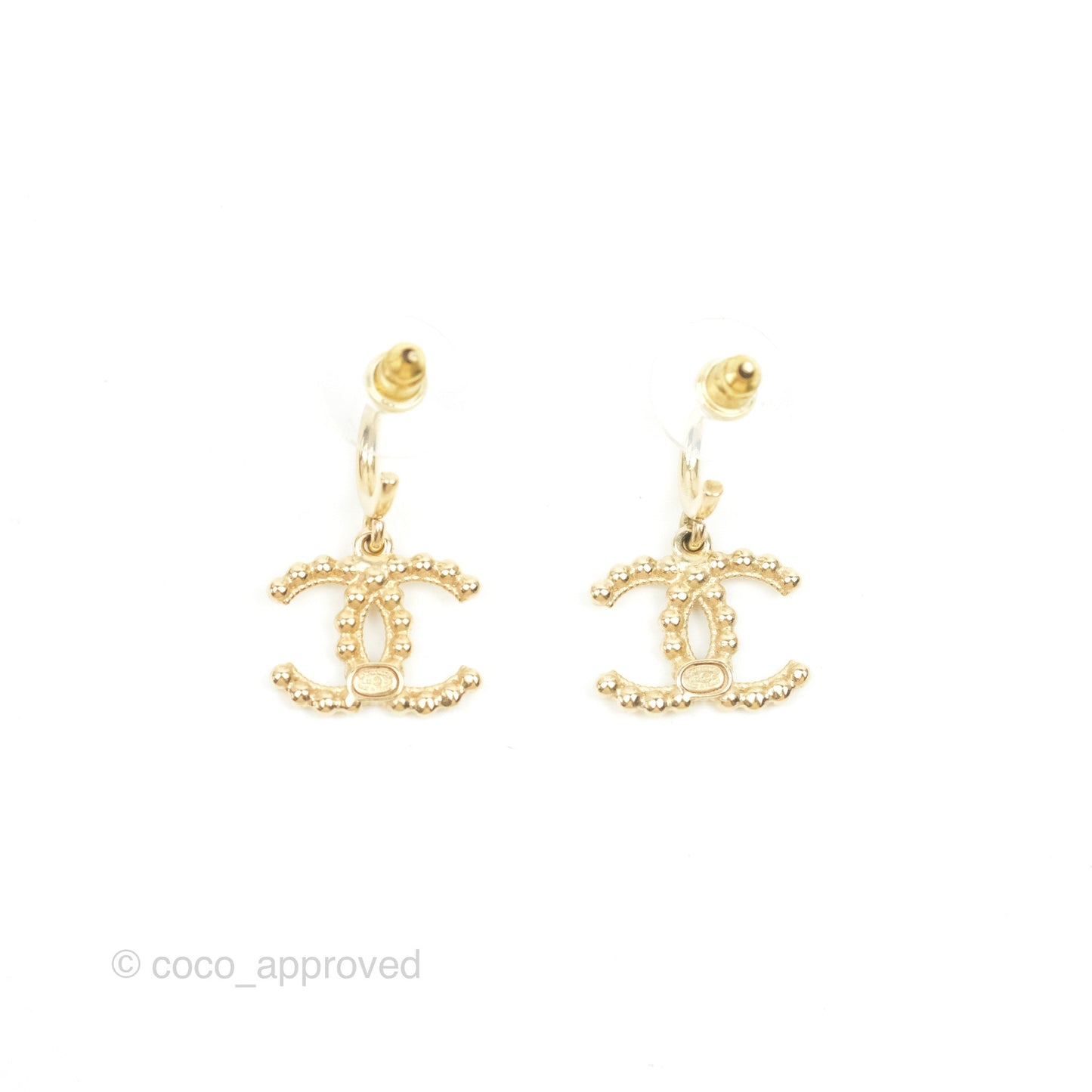 Chanel CC Drop Hoop Earrings Gold Tone 22C
