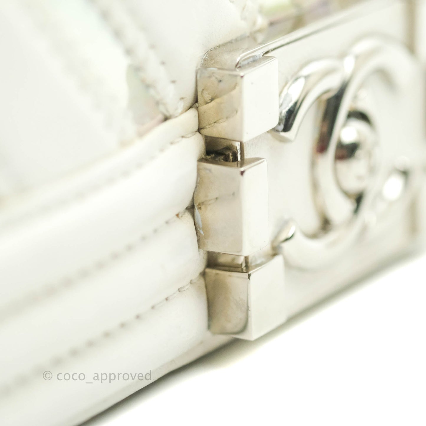 Chanel Quilted Medium Boy Flap Iridescent Chevron White Lambskin Silver Hardware
