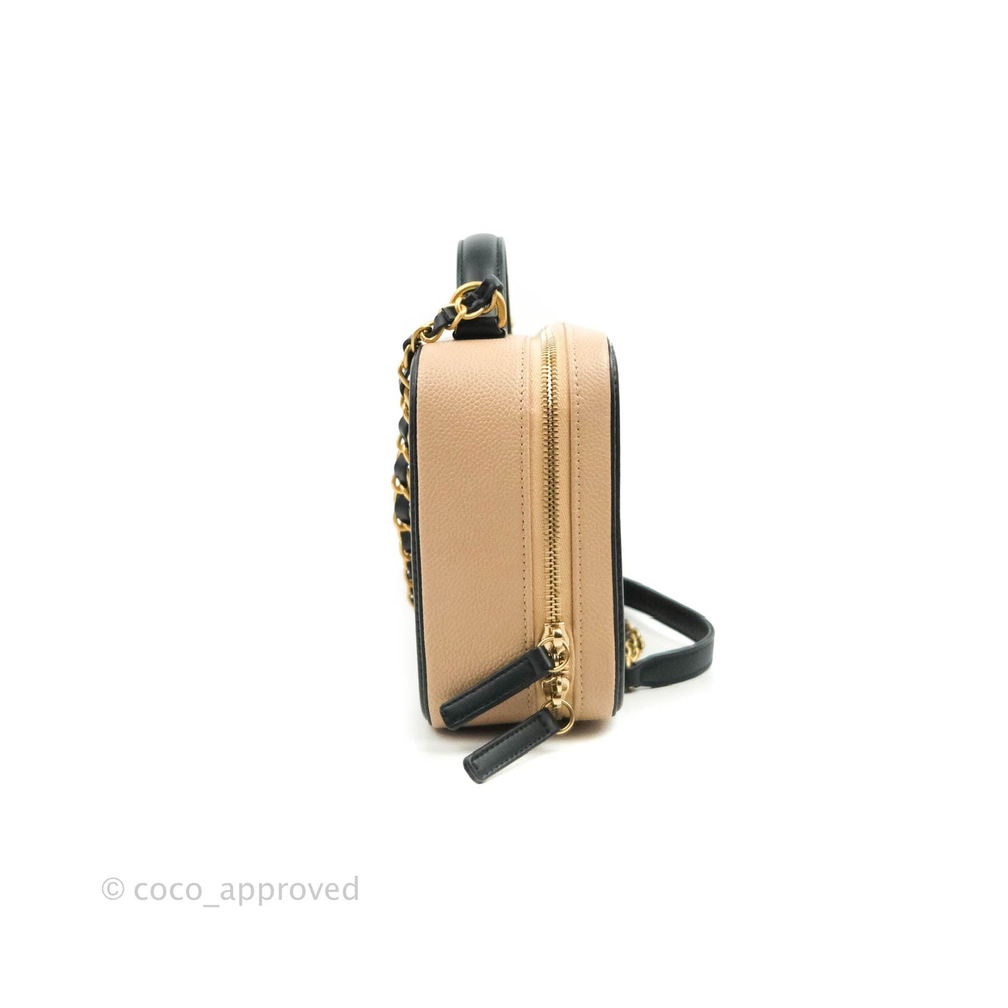 Chanel Quilted Medium CC Filigree Vanity Case Beige Caviar Gold Hardware